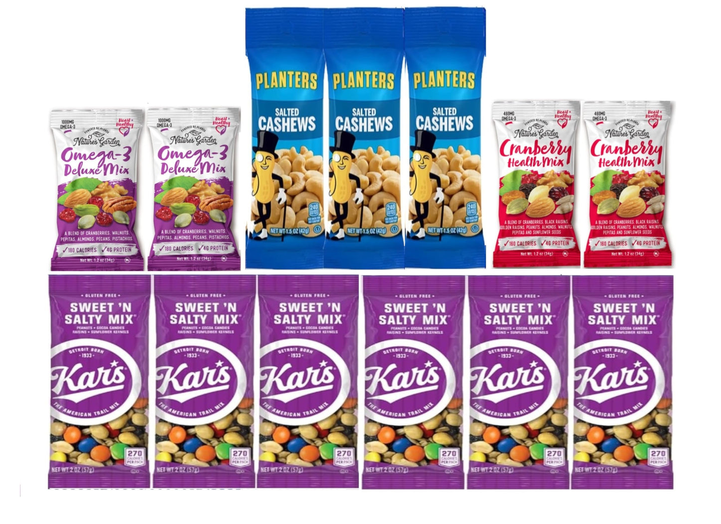 Nuts Individual Packs - Healthy Snacks for mature-themeds that includes Raw Almonds  Pistachios in shell  Sunflower seeds  and Planters nuts - Trail Mix Individual Packs - Perfect hiking snacks and travel snacks. (38 PACK)