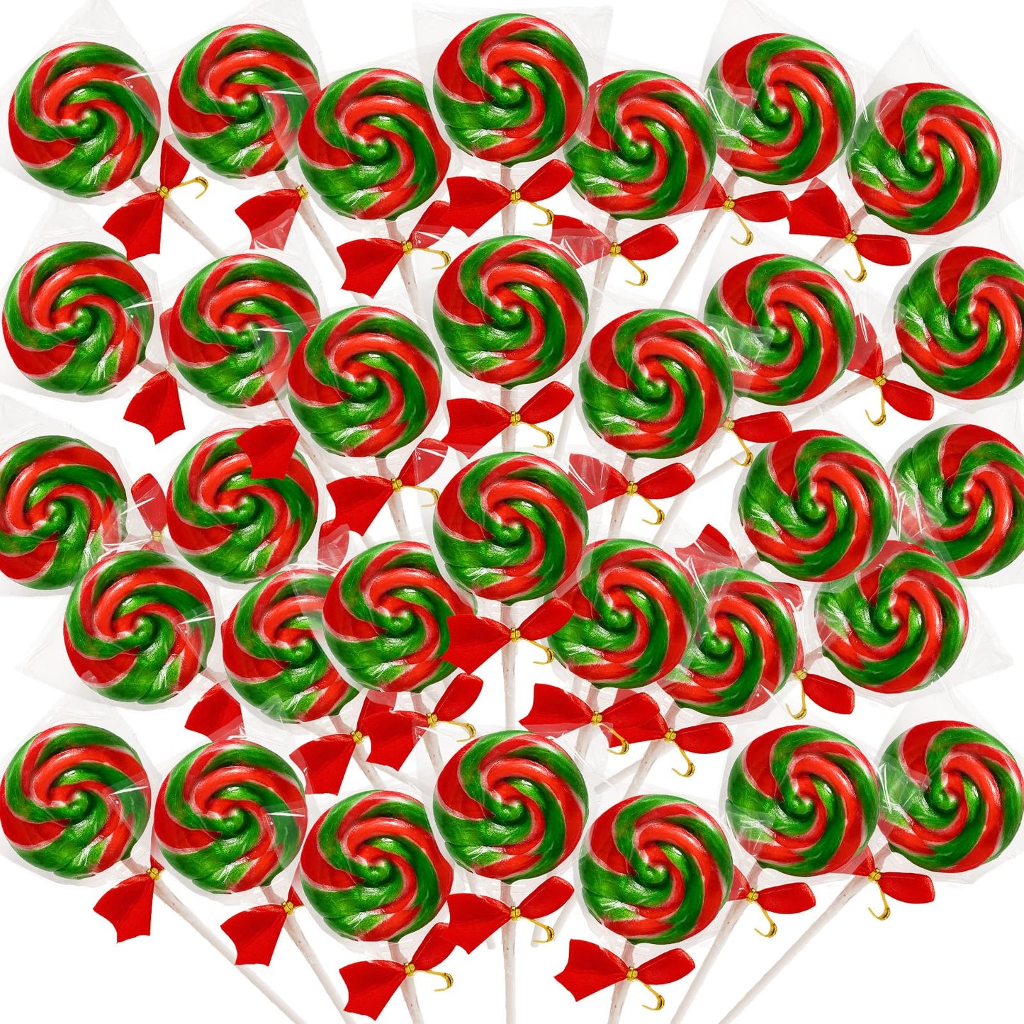 32 Pack Red-And-Green Twisty & Swirl Lollipops With Red Ribbon Bow, Lollipops Swirl Candy Individually Wrapped Bulk, Candy Lollipop Suckers For Christmas Stocking Stuffer & Candy Gifts