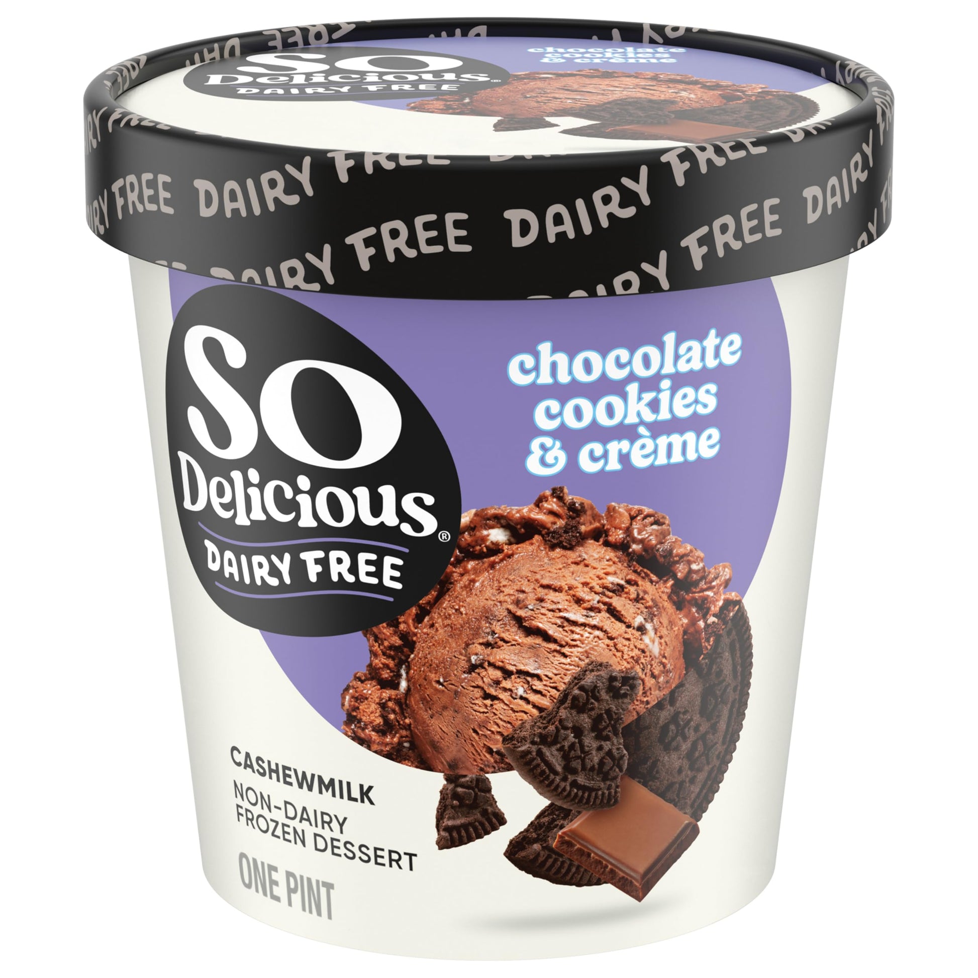So Delicious Dairy Free Cashew Milk Frozen Dessert, Chocolate Cookies N Cream, Vegan, Non-GMO Project Verified, 1 Pint