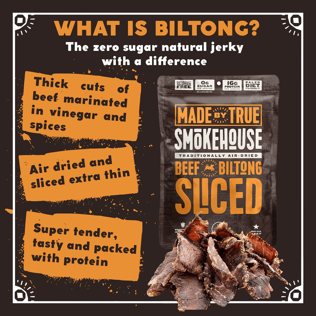 Made By True Beef Sliced Bites Smokehouse (2 Ounce, Pack Of 2) - All Natural, Zero-Sugar True Jerky Biltong - High Protein, Keto