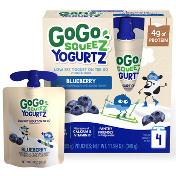 GoGo squeeZ YogurtZ Blueberry Kids Snacks, 3 oz (Pack of 4), Gluten Free, Nut Free, BPA Free