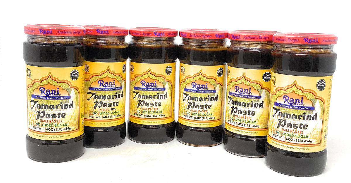Rani Tamarind Paste Puree (Imli) 16oz (1lb) 454g Glass Jar, No added sugar, Pack of 5+1 FREE ~ All Natural | Vegan | Gluten Free