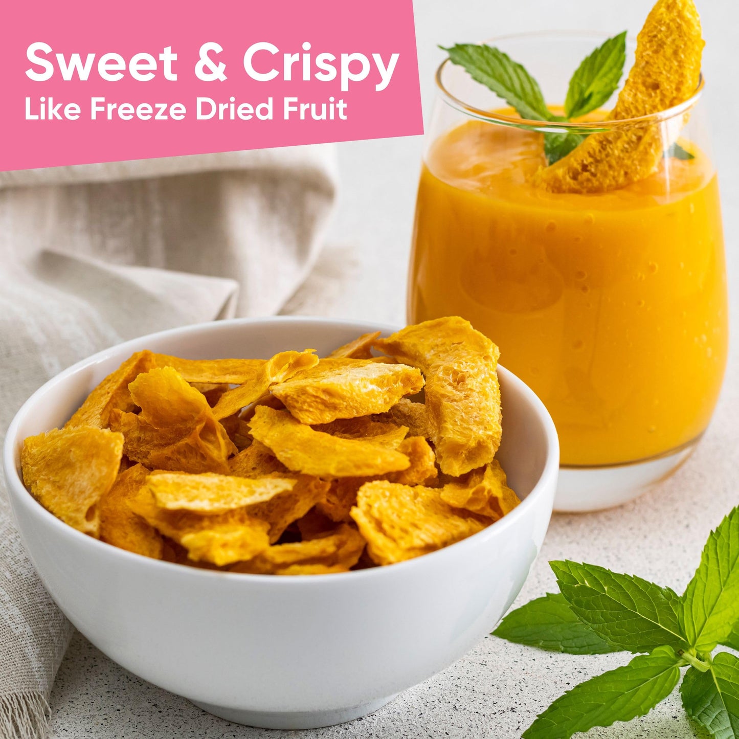 Yammy Dried Mango Chips Like Freeze Dried Fruit, No Sugar Added Crispy Dry Slices of Mangoes, Unsweetened Dehydrated Healthy Sna