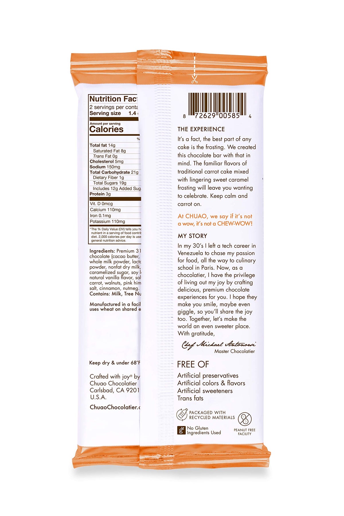 Chuao Chocolatier Carrot Cake White Chocolate Bars | Gourmet Caramel Chocolate Artisan European No Preservatives | For Gift Bask