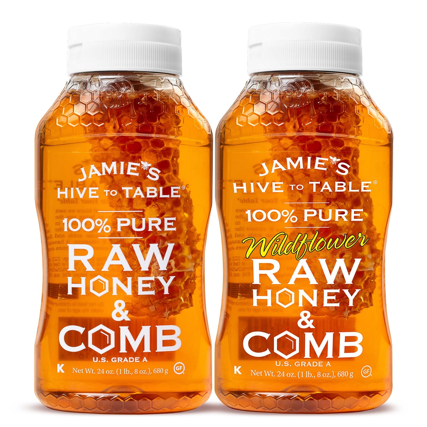 JAMIES HIVE TO TABLE Raw Unfiltered Honey & Honeycomb - 24oz Squeeze Bottle, 2 Pack