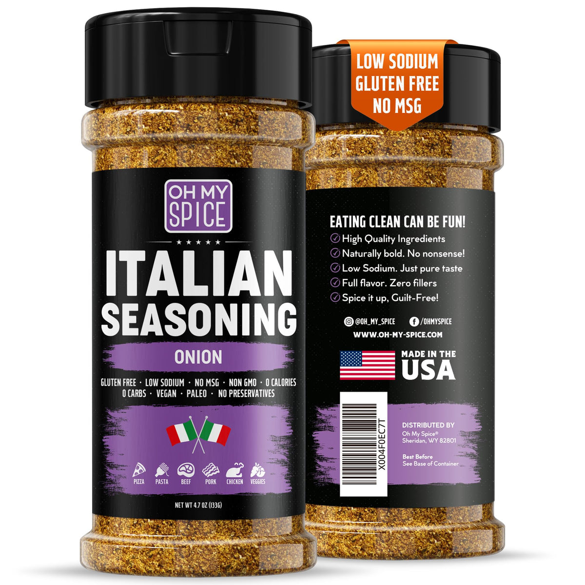 Italian Seasoning Blend Onion Powder Mix - Gluten Free & Low Sodium Pizza Seasoning for Bruschetta & Spaghetti. Mediterranean Sw