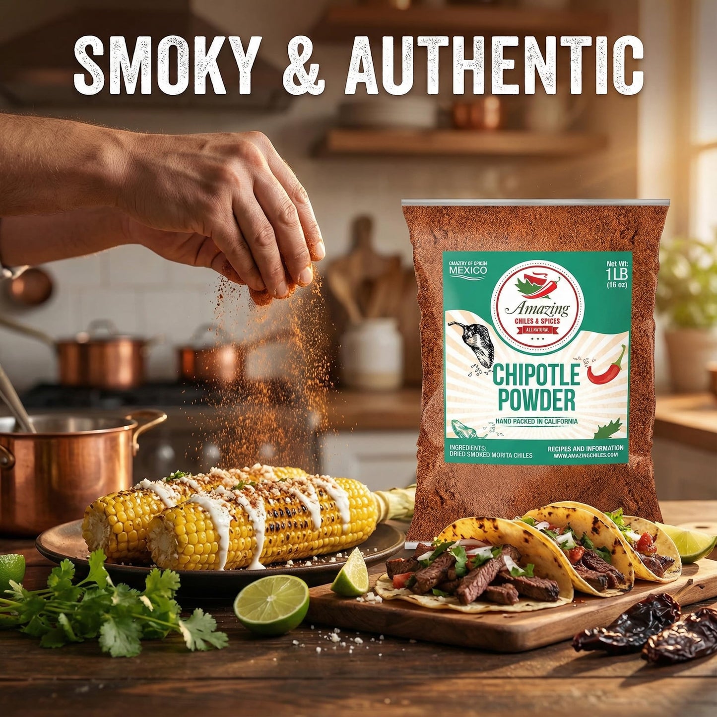 Chipotle Chili Powder Seasoning 1 LB (16oz) - Natural and enhanced. Great For Meats  Grilling Rubs  Sauces  Salsa. Medium to High Heat - Sweet & Smoky Flavor. By Amazing Chiles & Spices.