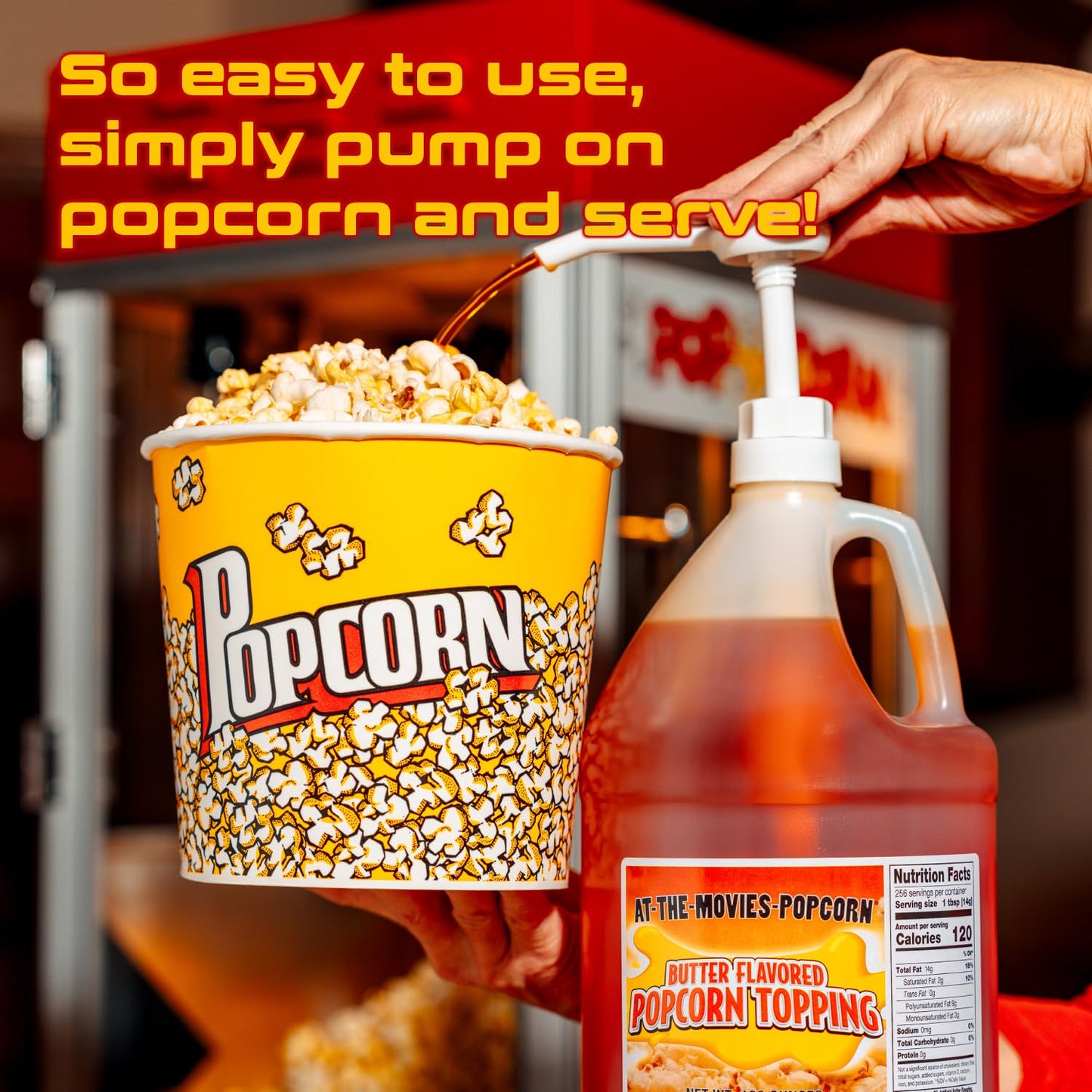 At-The-Movies-Popcorn Buttery Flavor Popcorn Topping Gallon with Pump - 8 lb Pack of 24, Plastic
