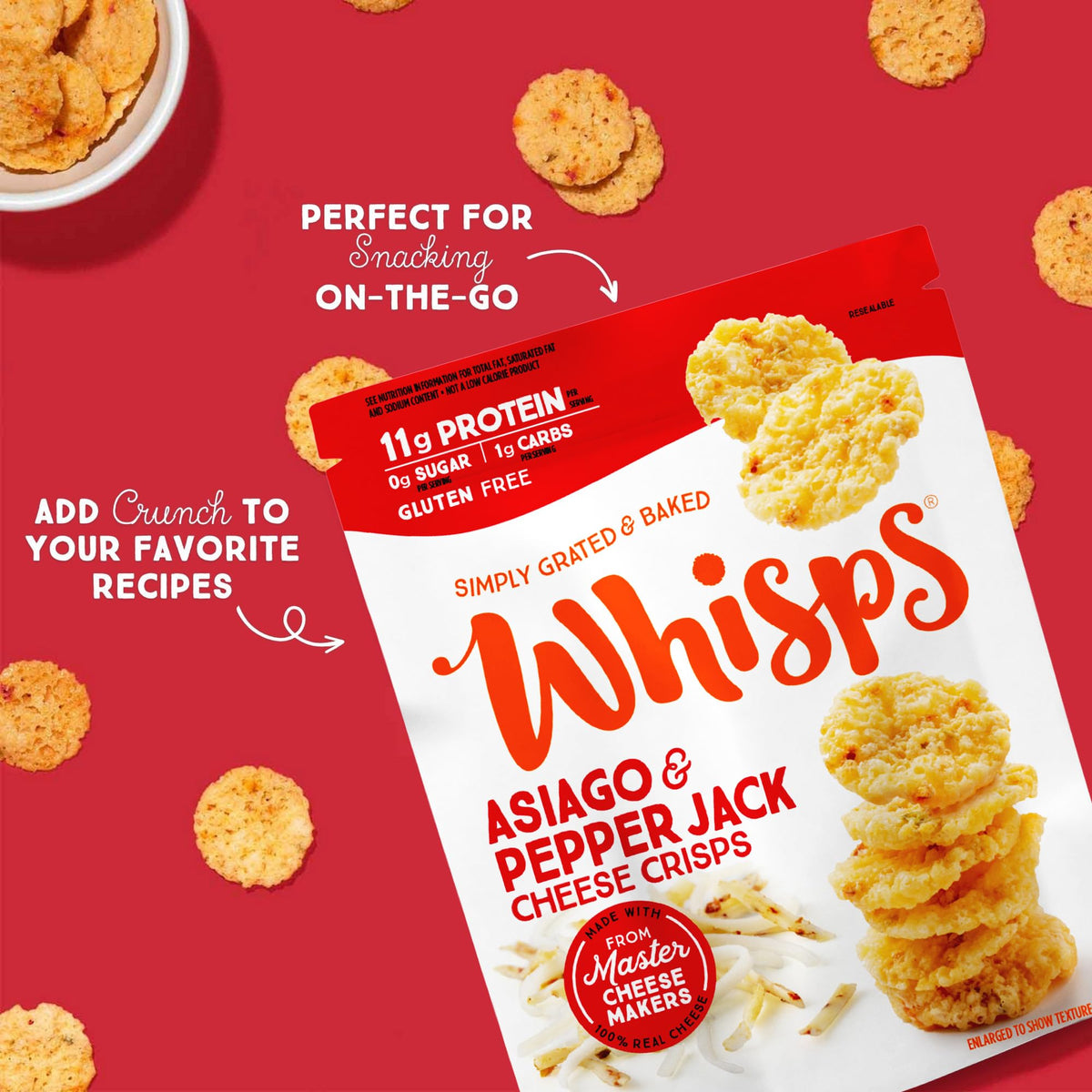Whisps Cheese Crisps Protein Chips, Gluten Free, High Protein, Low Carb, 2.12 Oz (Pack of 6)