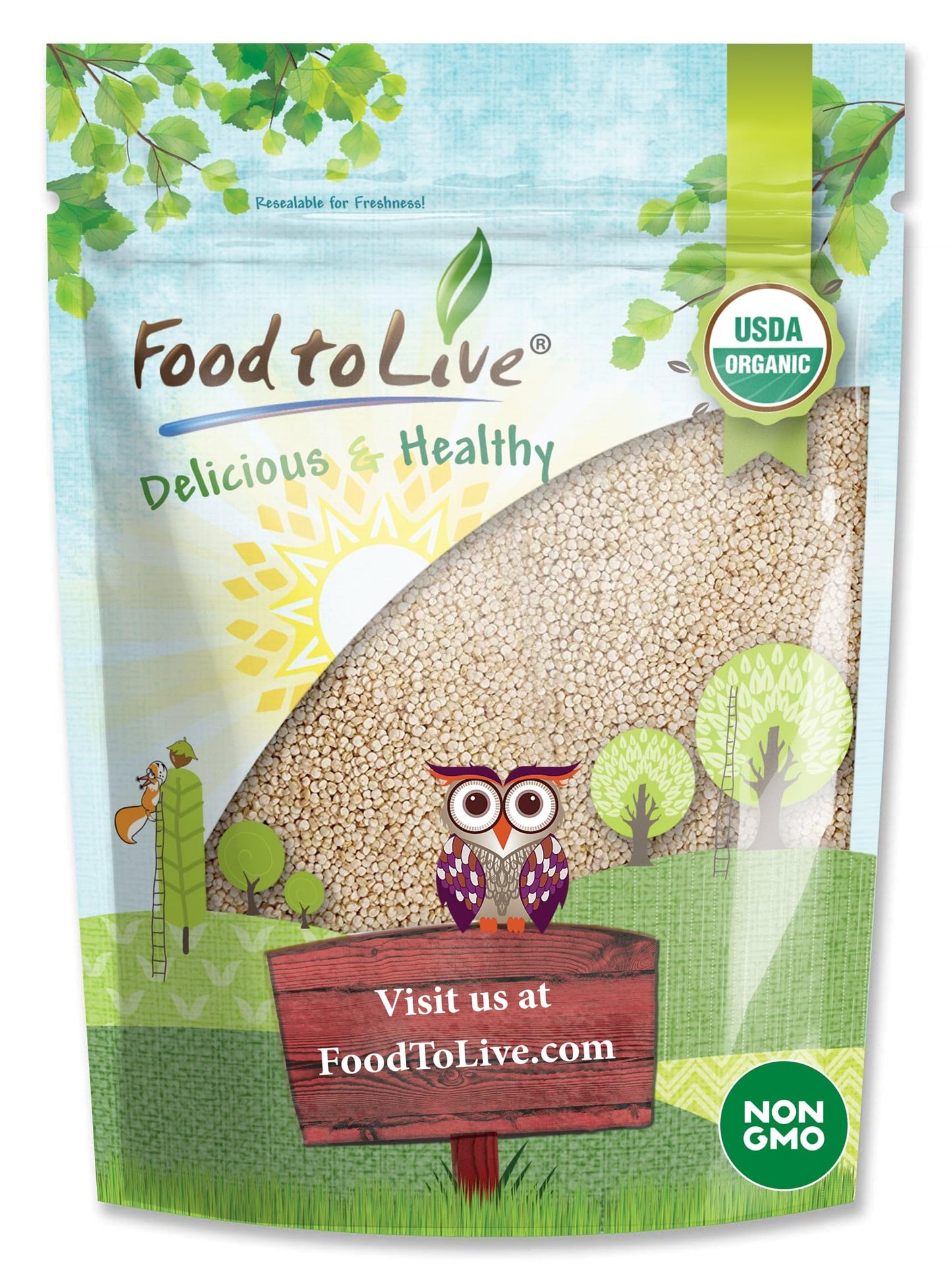 Food to Live Organic Royal White Quinoa, 8 Ounces Whole Grain, Non-GMO, Kosher, Vegan, Sirtfood, Bulk