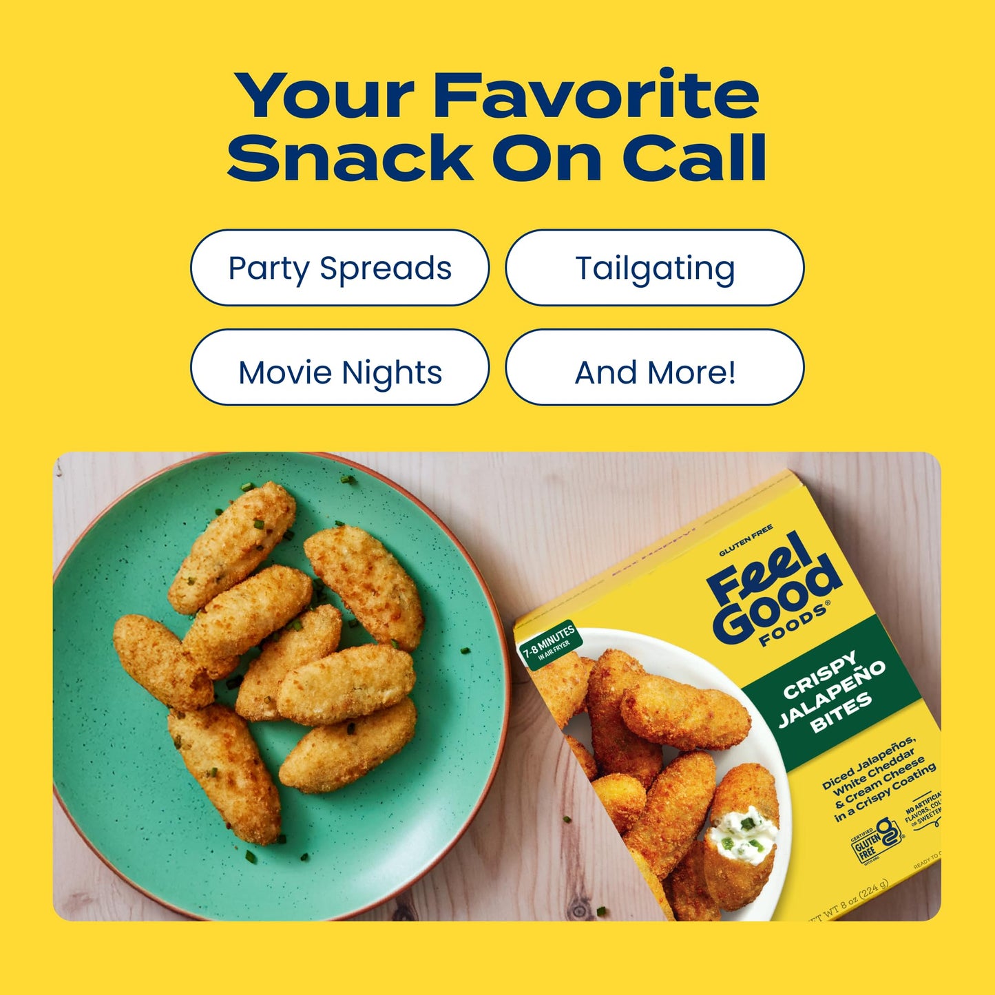 Feel Good Foods Crispy Jalapeno Popper Bites | Gluten-Free Frozen Appetizer Stuffed with Cream Cheese in Crispy Breading | 8oz