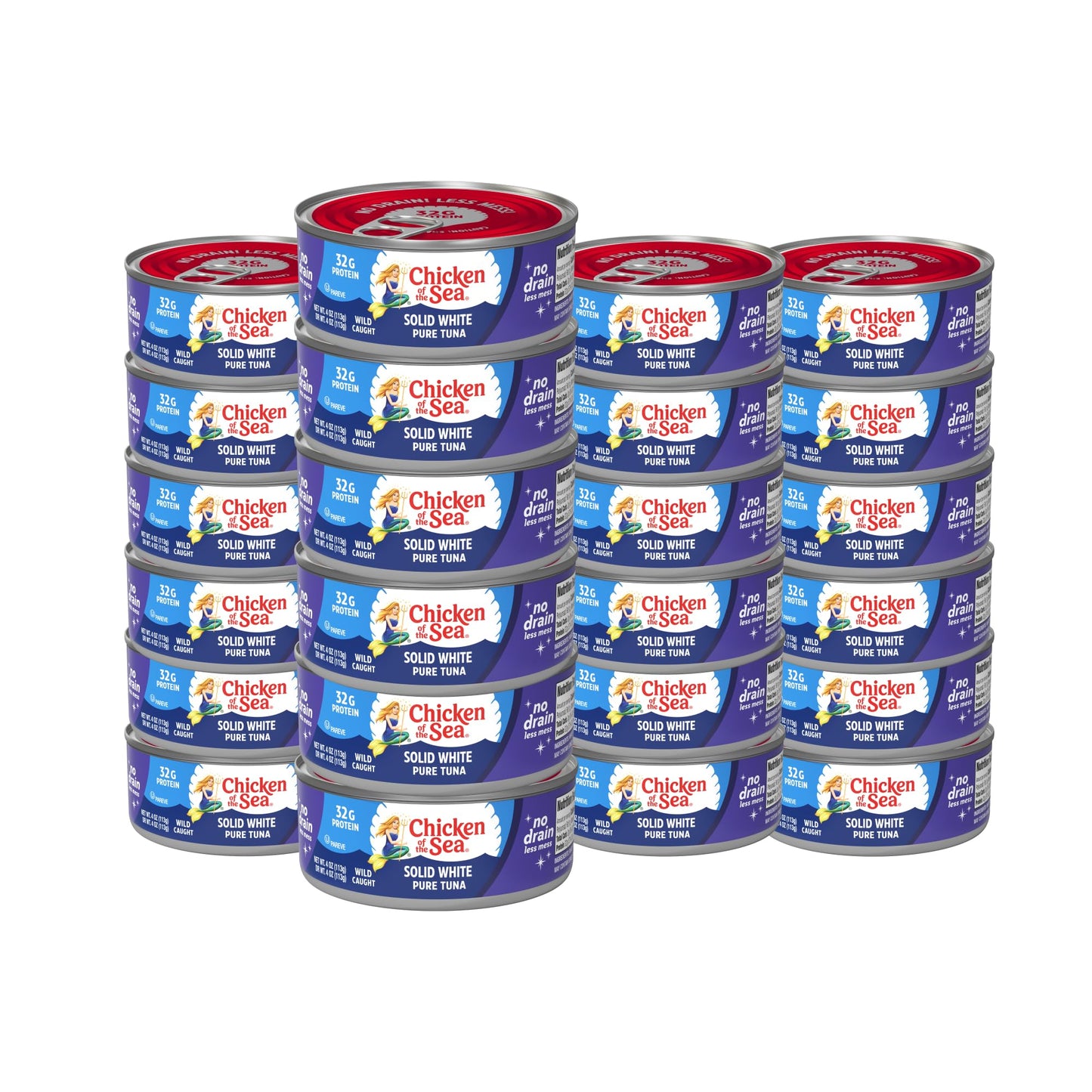 Chicken of the Sea Solid White Pure Albacore Tuna, Wild Caught, No Drain, 4 oz. Can (Pack of 24)