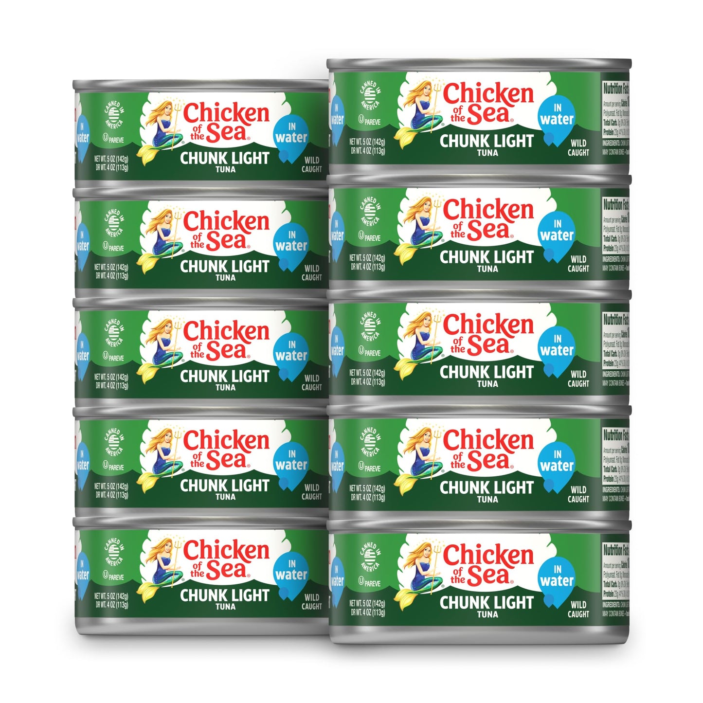 Chicken of the Sea Wild Caught Chunk Light Tuna, 5 Ounce Cans, 10-Count - High Protein 100% Classic Chunk Tuna in Water - Delici
