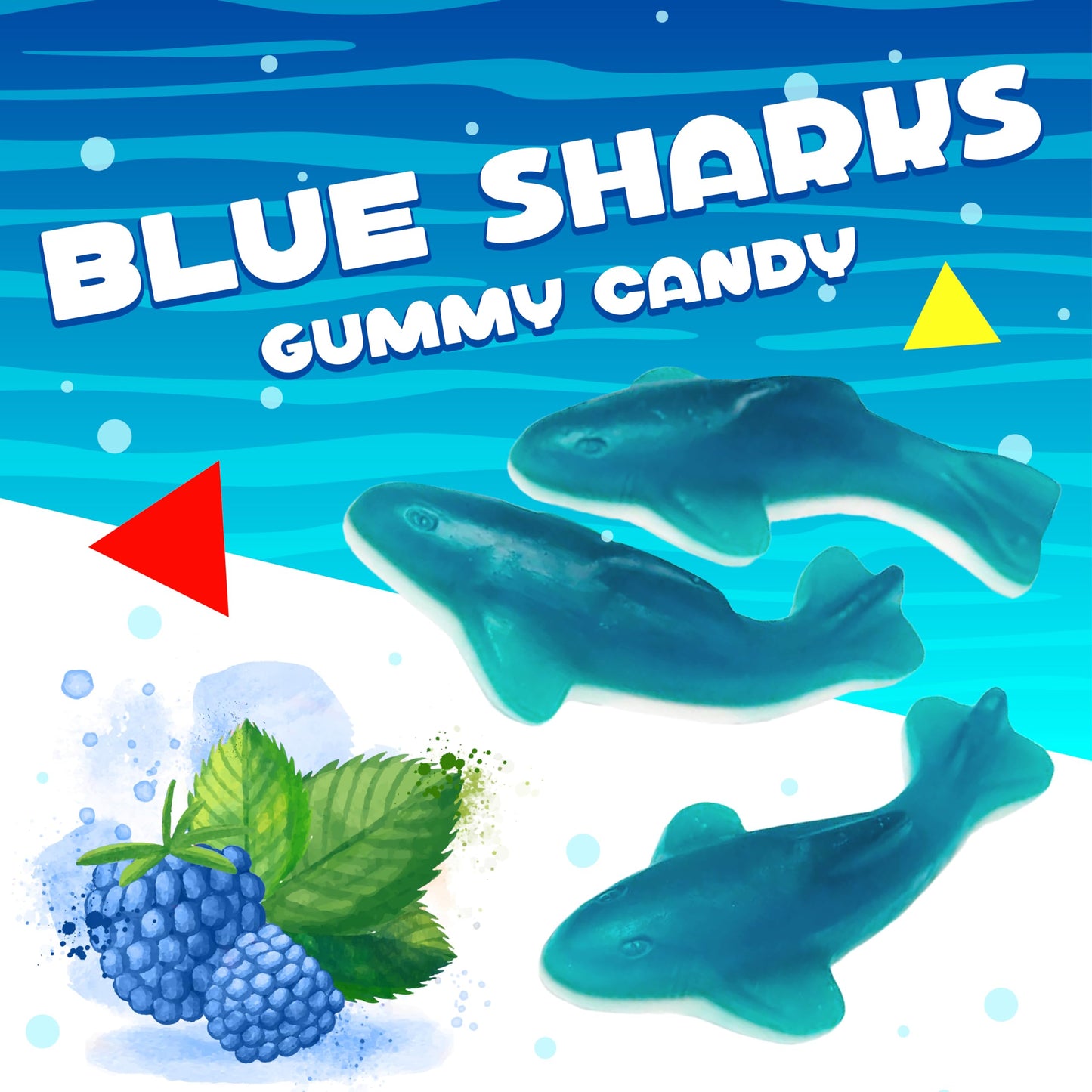 Blue Sharks Raspberry Marshmallow Gummy Candy (1 Pound Bag)