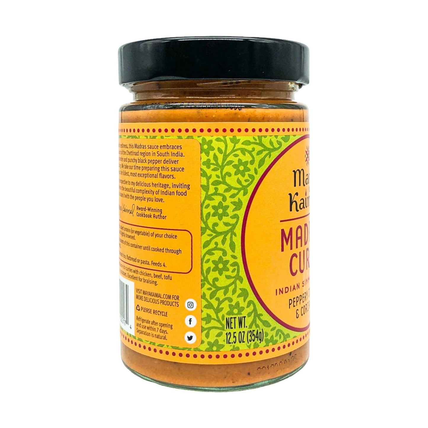 Maya Kaimal Madras Curry Sauce, 12.5 oz, Spicy Indian Simmer Sauce with Peppery Coconut and Coriander. Vegan, Gluten Free, Non-G