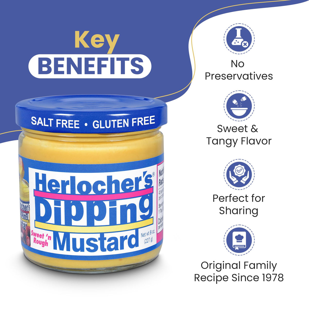 Herlochers Dipping Mustard - Pack of 2 | Sweet & Tangy Mustard Dip, 8 oz Jar | Gluten-Free, Salt-Free, Fat-Free | Perfect Pretze