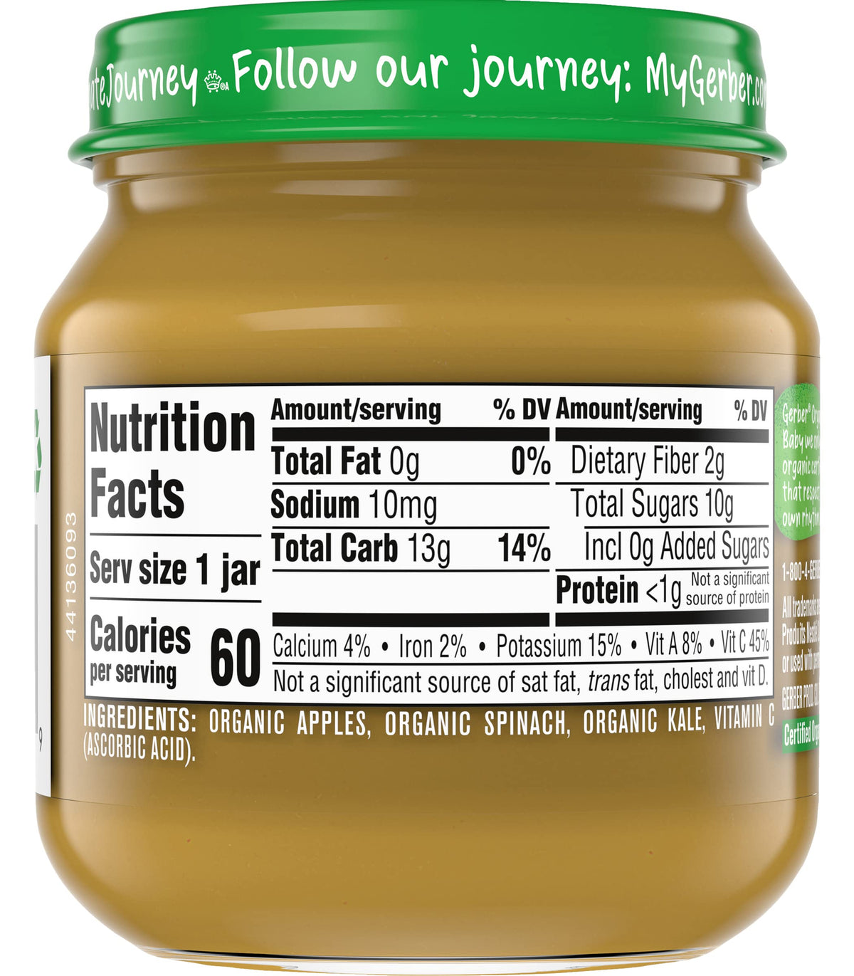 Gerber 2Nd Foods, Organic Apple Spinach With Kale, 4 Ounce (Pack Of 6)