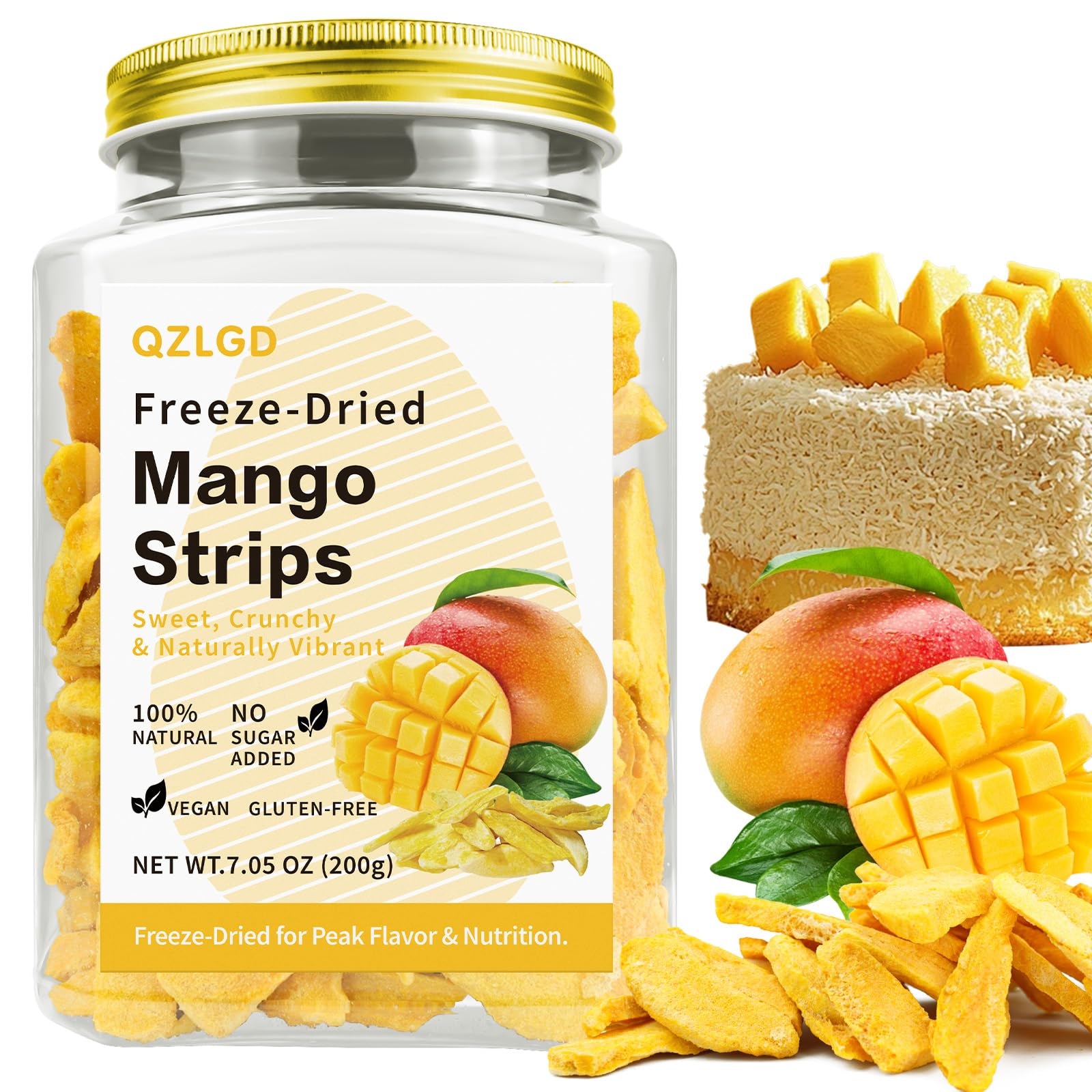 QZLGD Freeze Dried Mango Chips, Freeze Dried Fruit, Frozen Mango Chunks,7.05OZ/200g, Fruit Snacks for Kids, for Smoothie, Yogurt