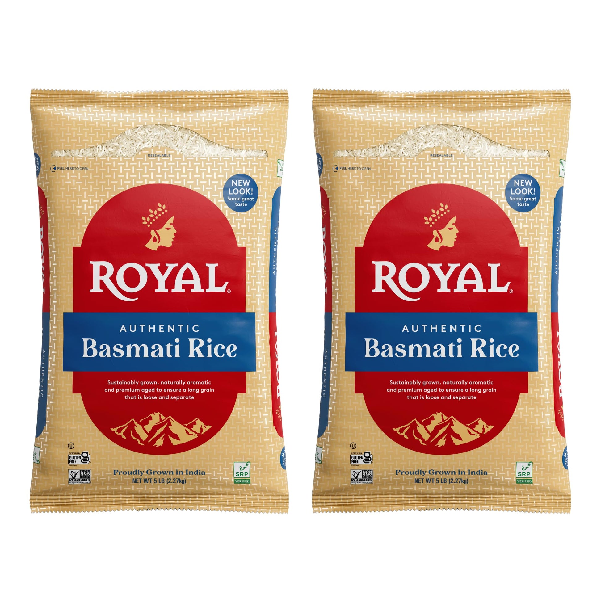 Royal Basmati Rice - Authentic Long Grain White Basmati Rice - 5 lb (2 Bags)