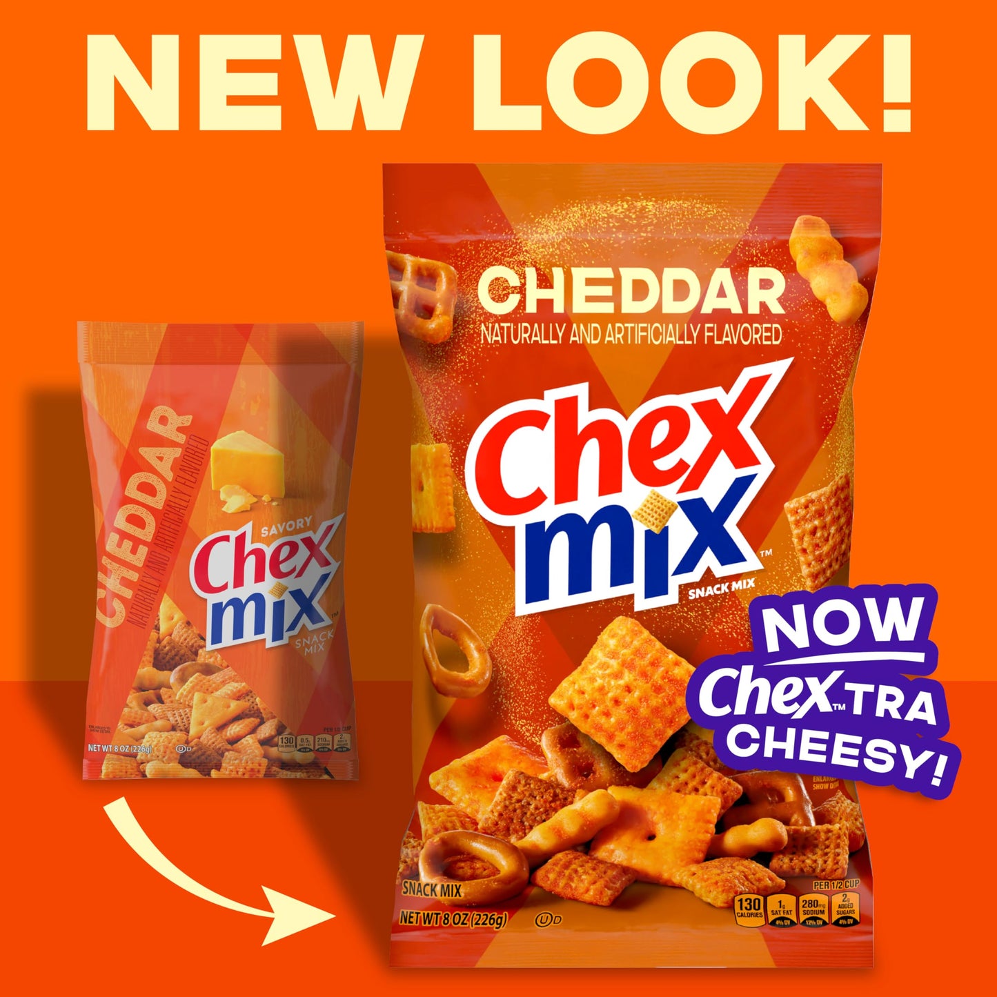 Chex Mix Cheddar Snack Mix, Savory Snack Bag, 8 oz