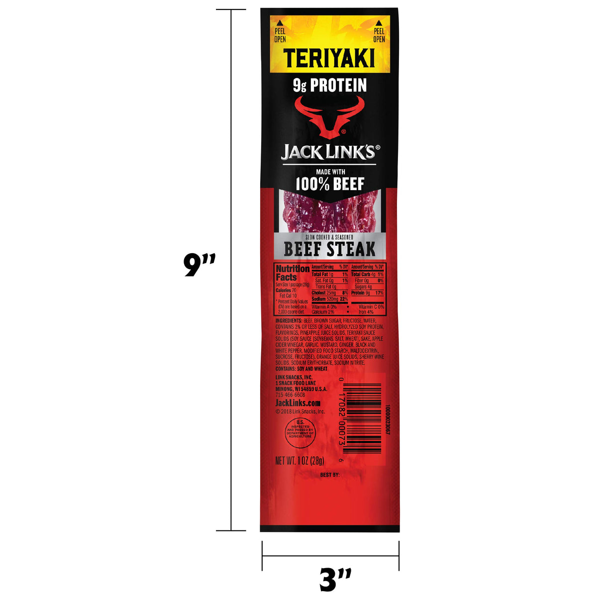 Jack Links Beef Steak Teriyaki Protein Snacks, 9g Protein, 1 Oz (12 Count)