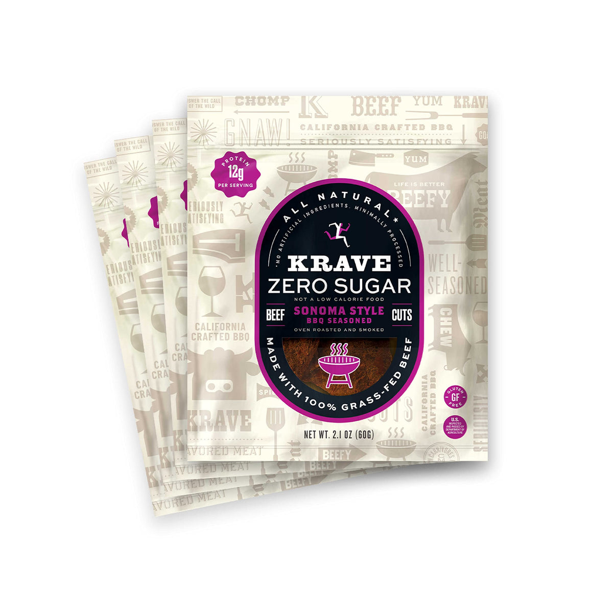 KRAVE Zero Sugar Beef Jerky, Sonoma Style BBQ - All Natural 100% Grass Fed Beef - Protein Packed Keto Snacks Roasted for Maximum