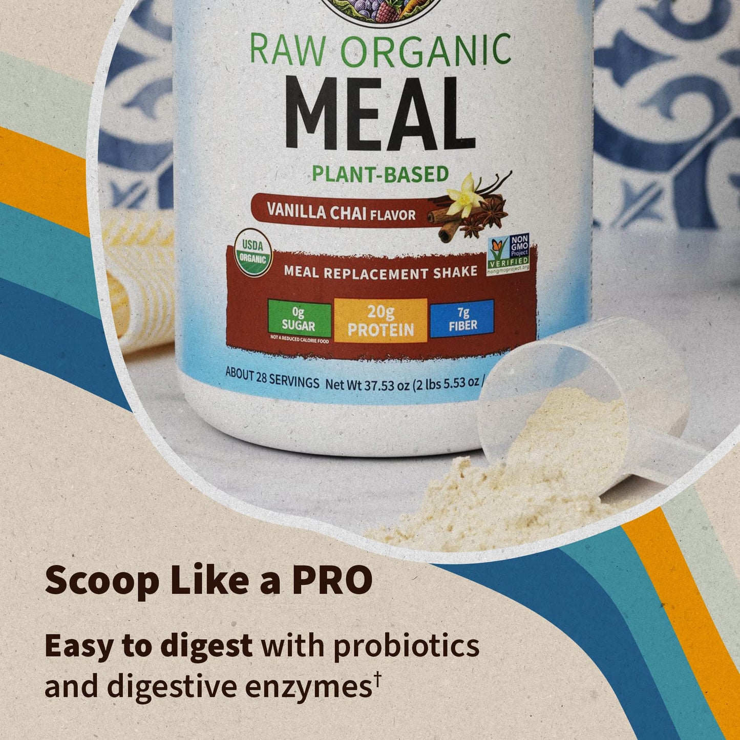 Garden of Life Vegan Protein Powder - Raw Organic Meal Replacement Shake - 2.35 lb - Vanilla Chai - Pea Protein, Dairy Free