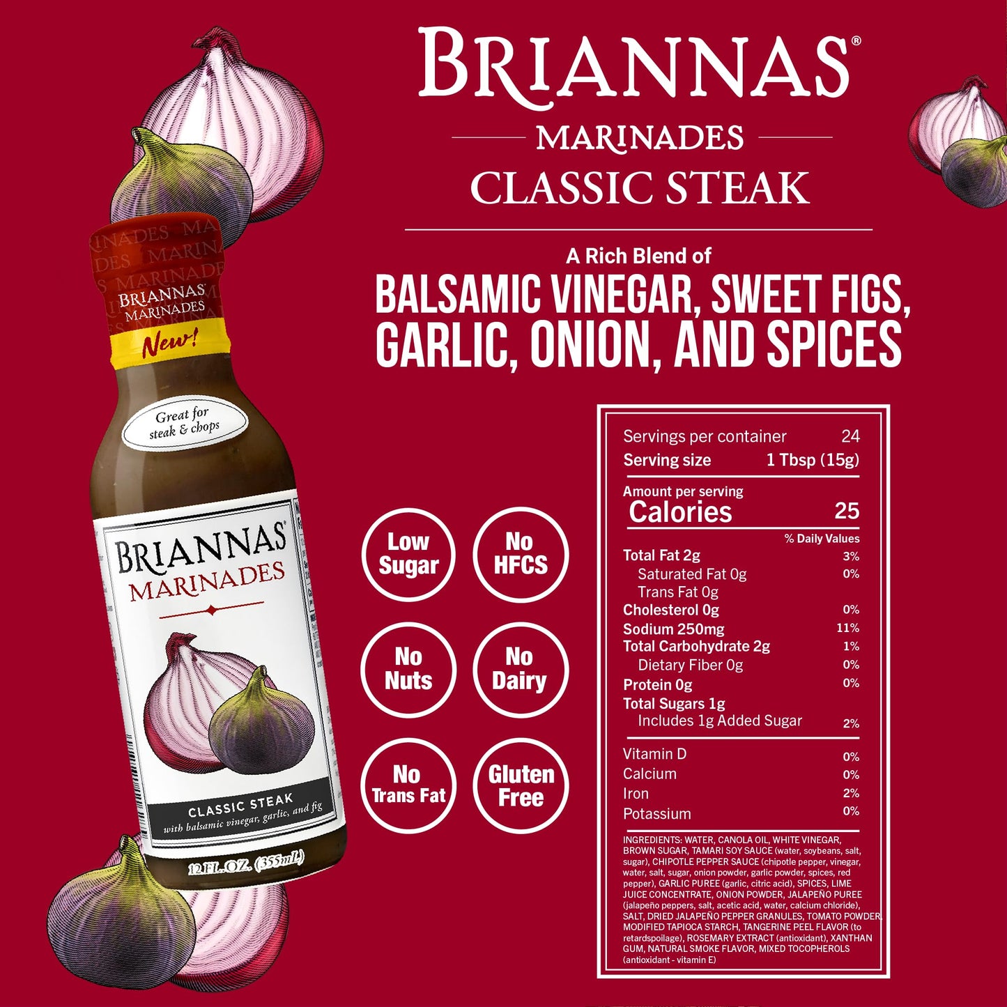 BRIANNAS Marinade Variety Pack - Roasted Garlic Herb, Classic Steak, Citrus Mediterranean - 12 oz Bottles - 3 Pack, Gluten Free