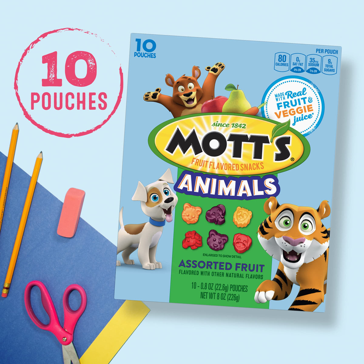 Motts Fruit Flavored Snacks, Animals Assorted Fruit, Gluten Free Snack, 10 Ct, 8 oz