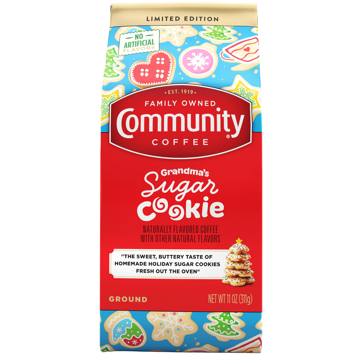 Community Coffee Grandmas Sugar Cookie Ground Coffee  Limited Edition Holiday Flavor  Natural Ingredients  11 Ounce (Pack of 1)
