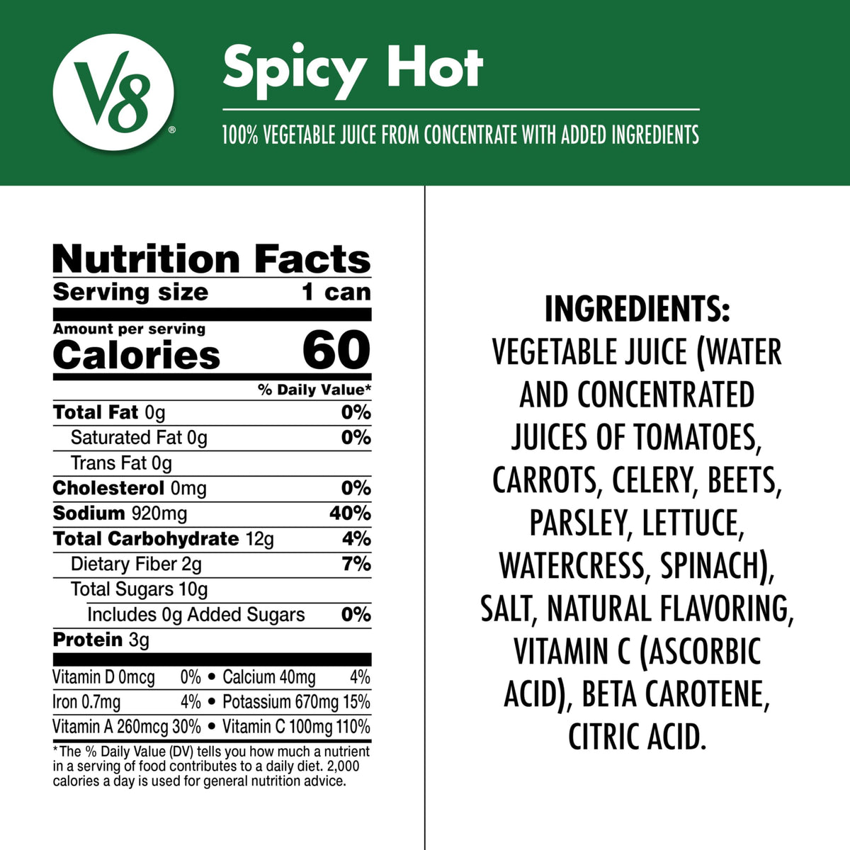V8 Spicy Hot 100% Vegetable Juice, 11.5 Fl Oz Can (24 Pack)