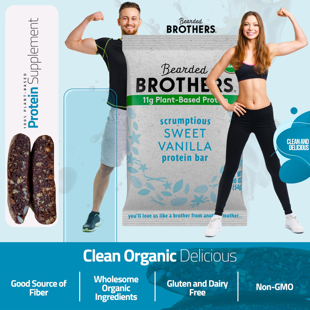 Bearded Brothers Organic Protein Bars, Vanilla (10 Pack) - 11G Of Plant Based Protein Gluten Free Vegan, Non-Gmo Healthy Snacks For Mature-Themeds Good Source Of Fiber
