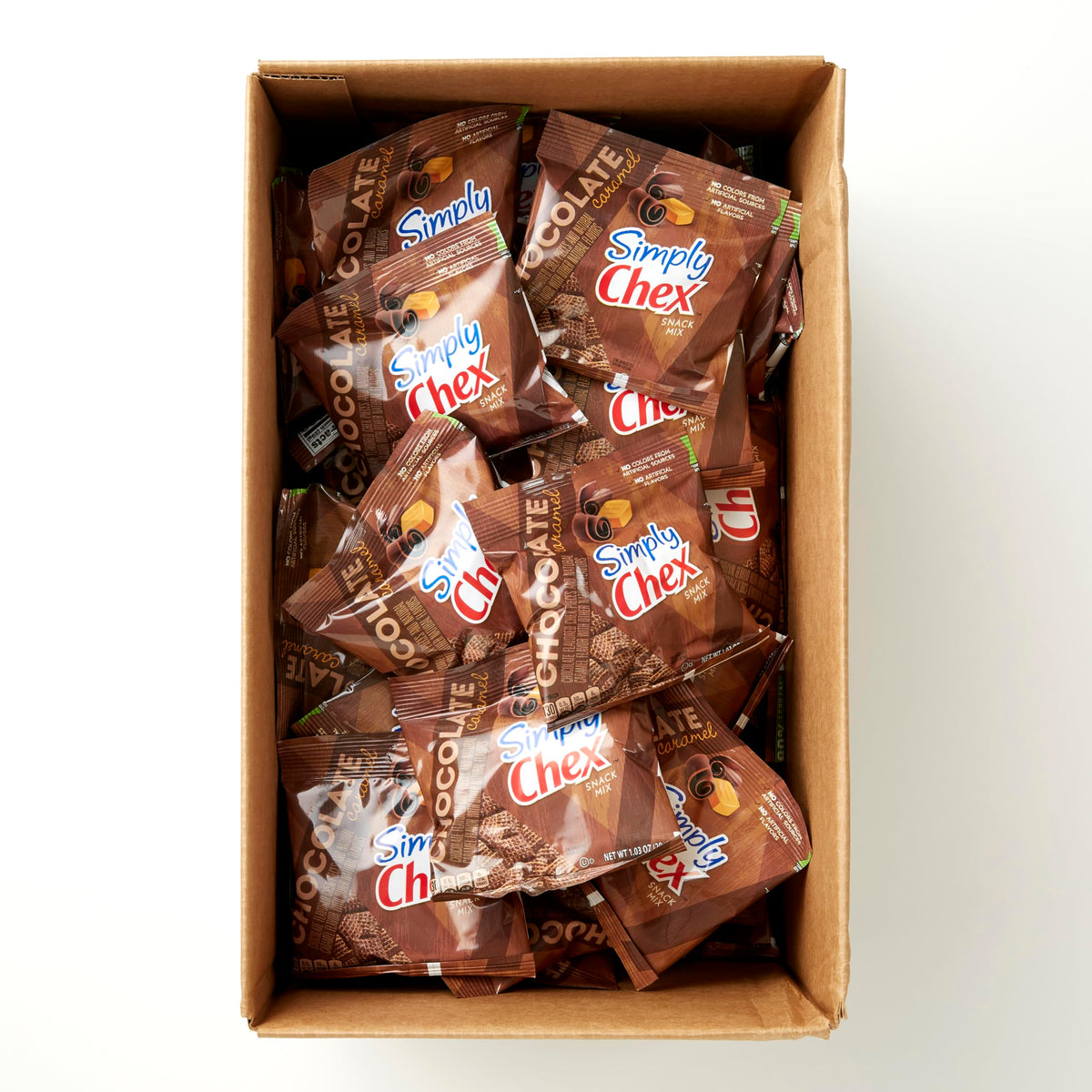 Chex Mix Simply Chex Mix, Chocolate Caramel, 1.03 Oz, Pack of 60, Snack Mix