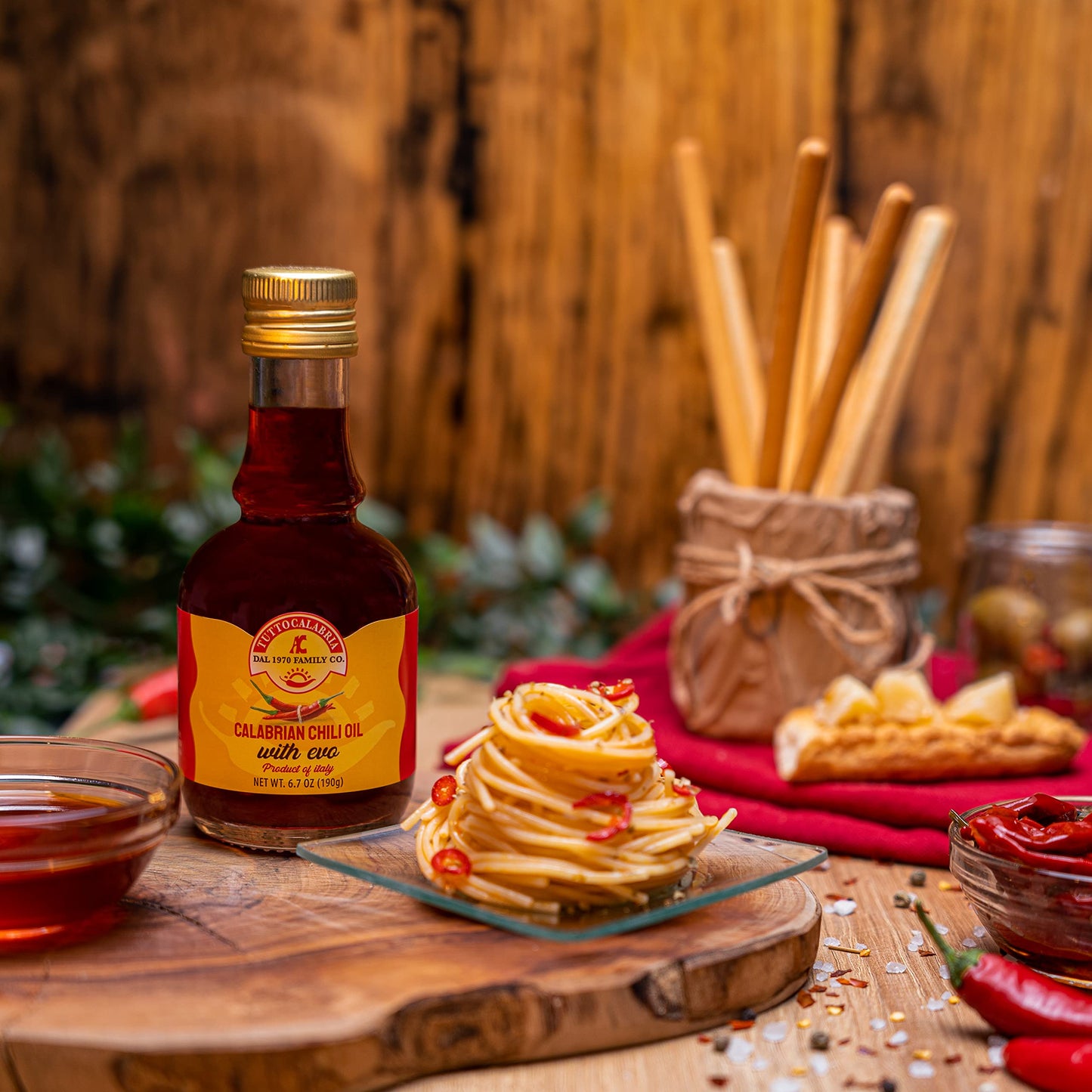 TuttoCalabria, Calabrian Chili Pepper Infused Oil, Calabrian Peppers infused with 100% Extra Virgin Olive Oil, 10 ml 6.7 oz