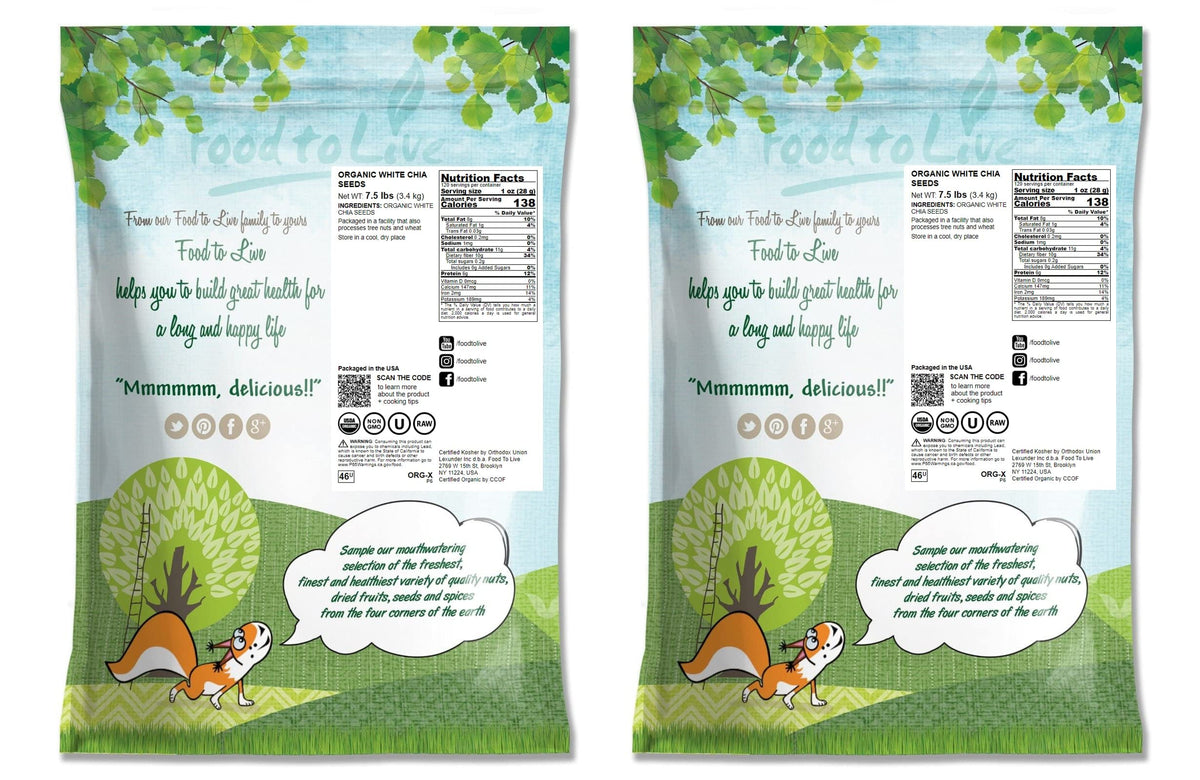 Organic White Chia Seeds, 15 Pounds - Whole, Raw, Kosher, Keto, Sirtfood, Vegan, Bulk. Rich In Omega 3, Omega 6, Dietary Fiber,