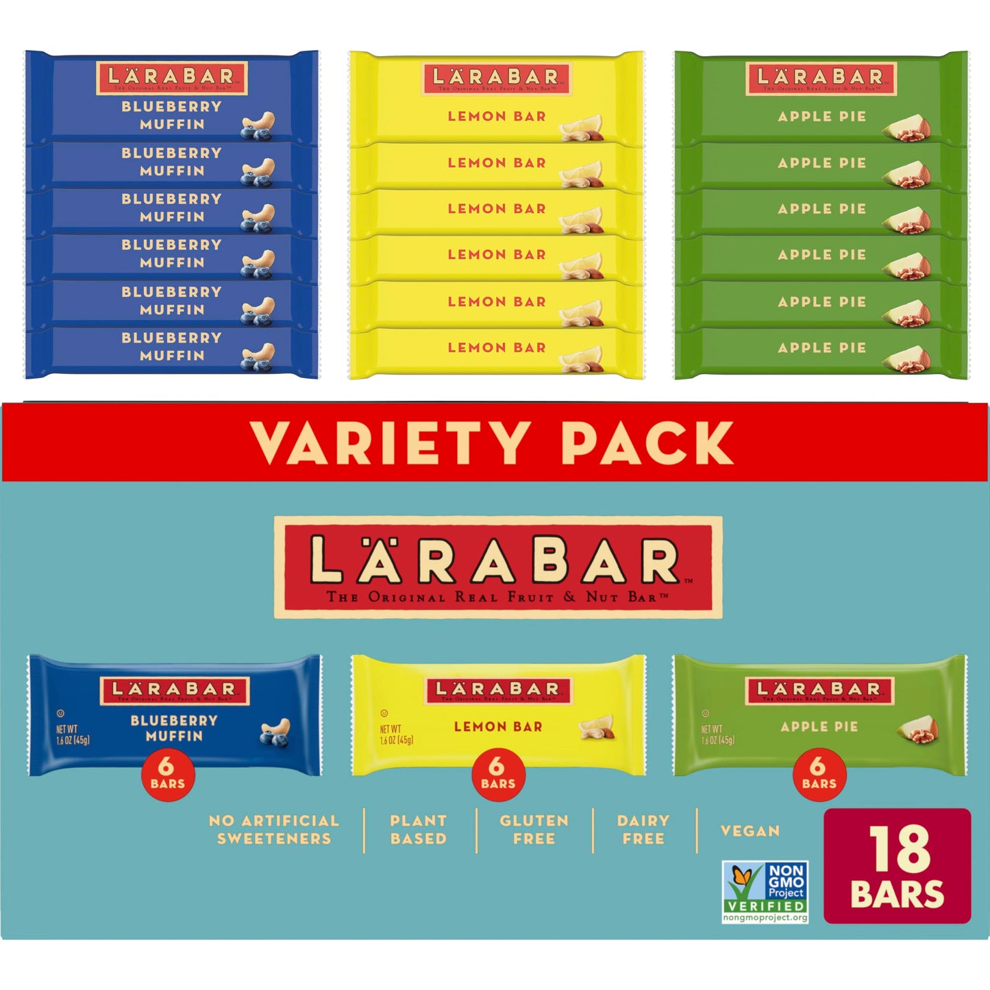 Larabar Variety Pack Blueberry Muffin Lemon Bar Apple Pie Fruit & Nut Bars 18 ct