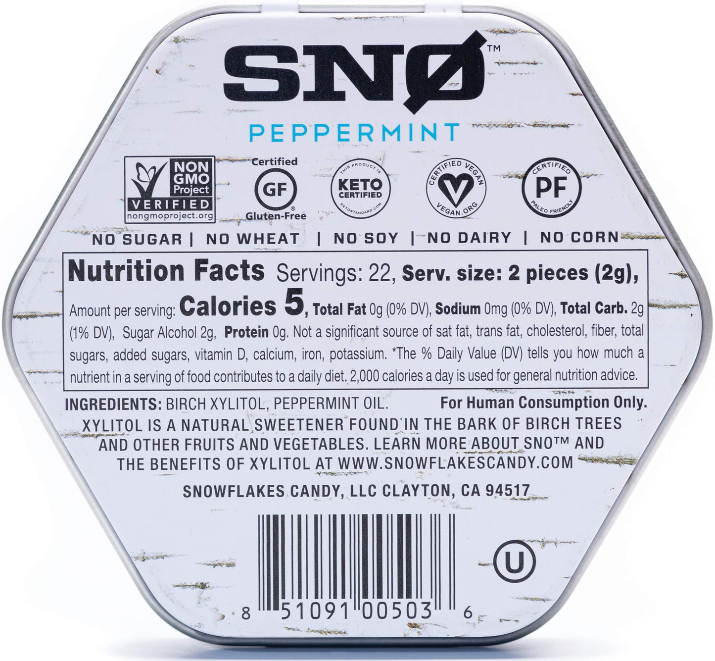 Peppermint Keto Xylitol Candy Chips (3-Pack) - Sn 1.5Oz Tin - Sugar-Free Candy With Only 2 Ingredients | Low Carbs, Diabetic-Fri