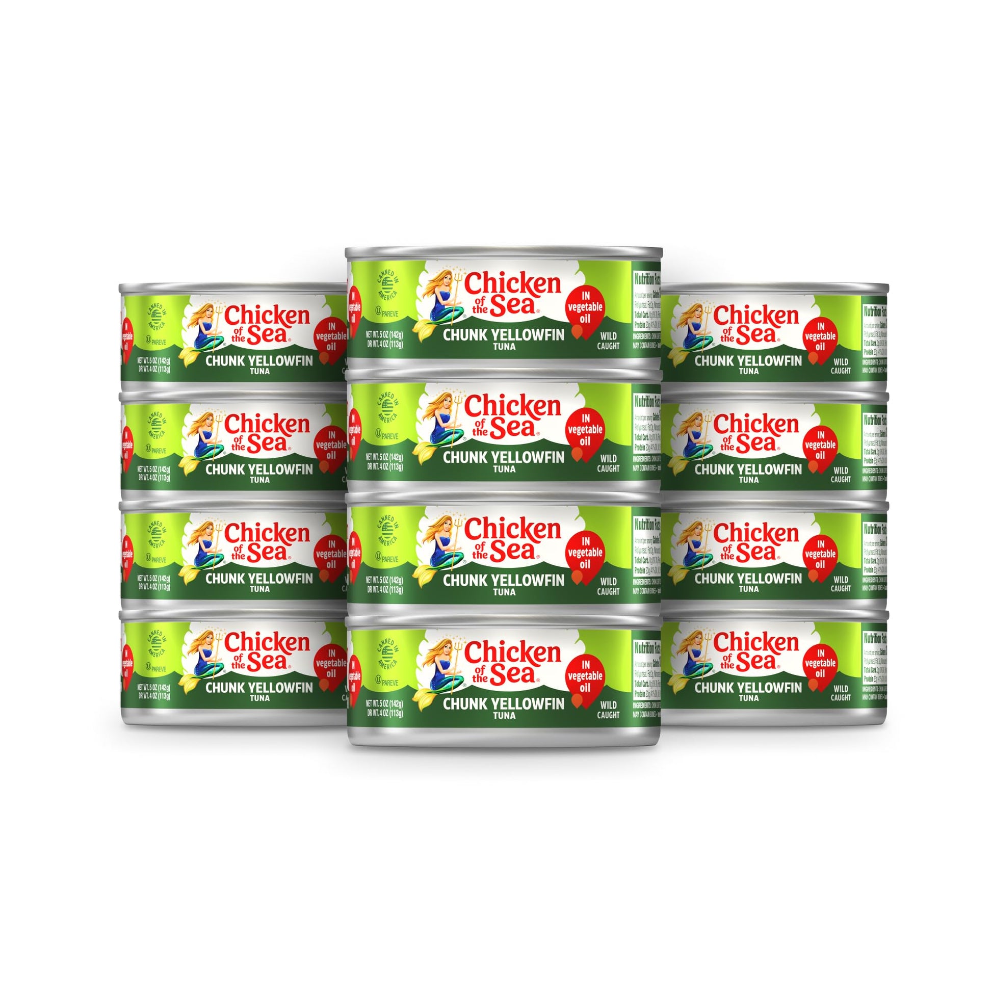 Chicken Of The Sea Chunk Yellowfin Tuna In Vegetable Oil, 5 Ounce Cans (Pack Of 12), Wild Caught Canned Tuna