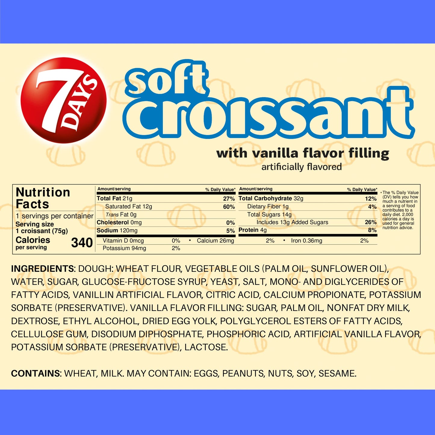 7Days Soft Croissant Variety Pack (24 Count), 6 Chocolate, 6 Vanilla, 6 Strawberry Vanilla, 6 Caramel, Breakfast Pastry, Individ