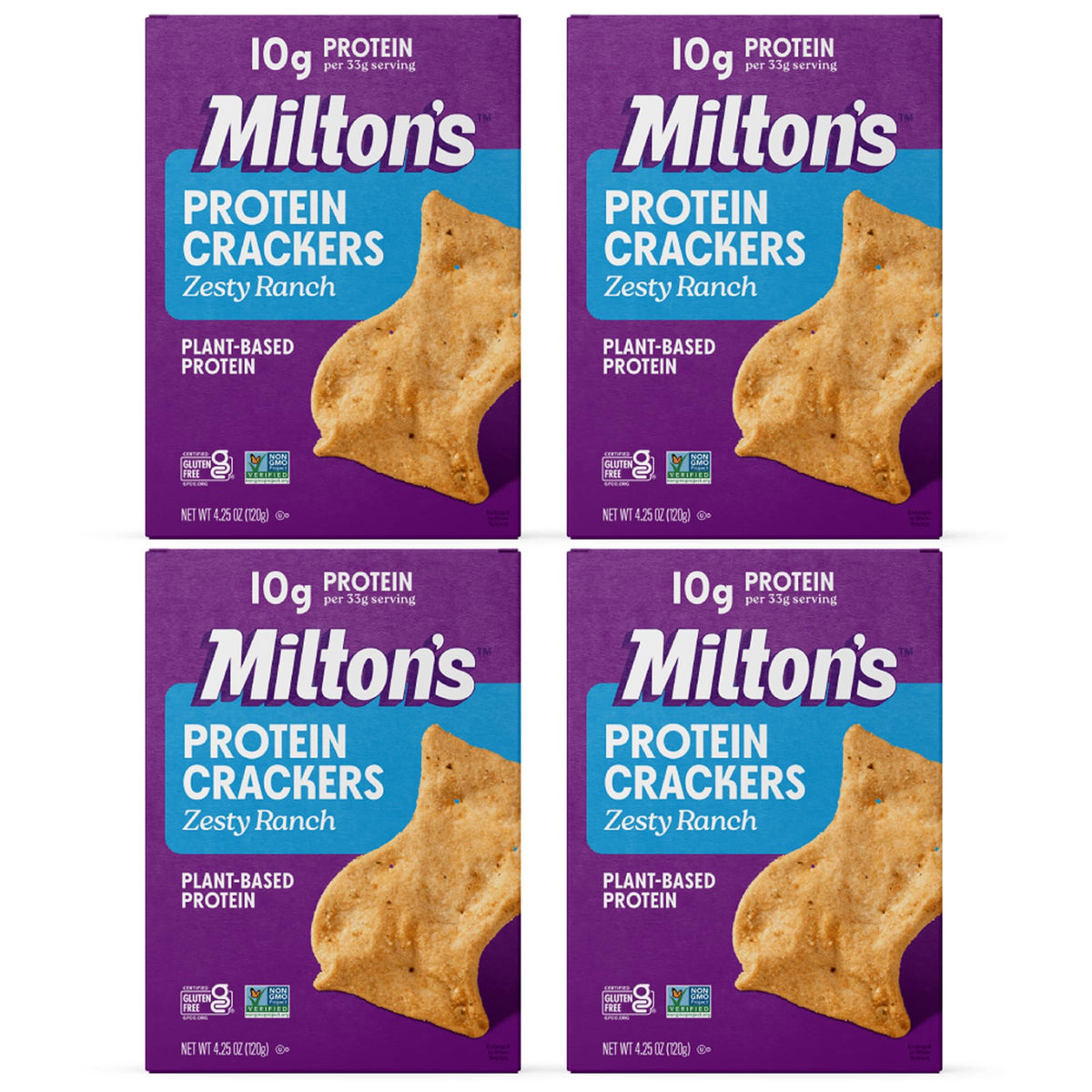 Miltons Protein Crackers, Zesty Ranch - 10g of Plant-Based Protein Per Serving, Gluten Free, Non-GMO Project Verified, Vegetari