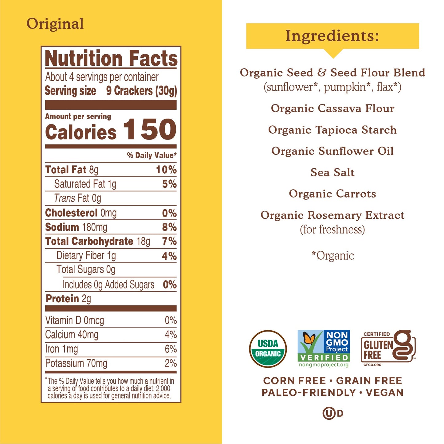 Simple Mills Organic Seed Crackers, Original - Gluten Free, Vegan, Healthy Snacks, Paleo Friendly, 4.25 Ounce (Pack of 6)