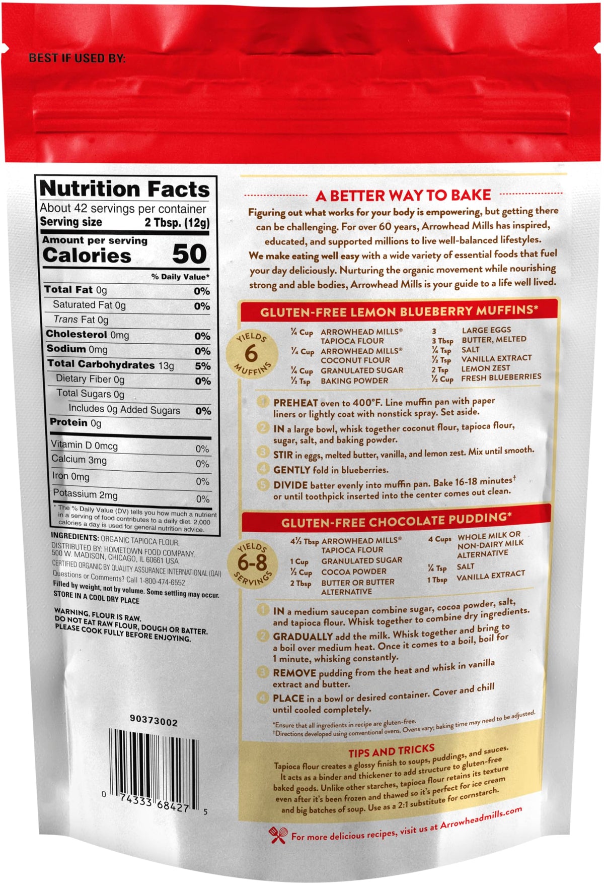 Arrowhead Mills Organic Gluten Free Tapioca Flour, 18 Oz (Pack Of 6)