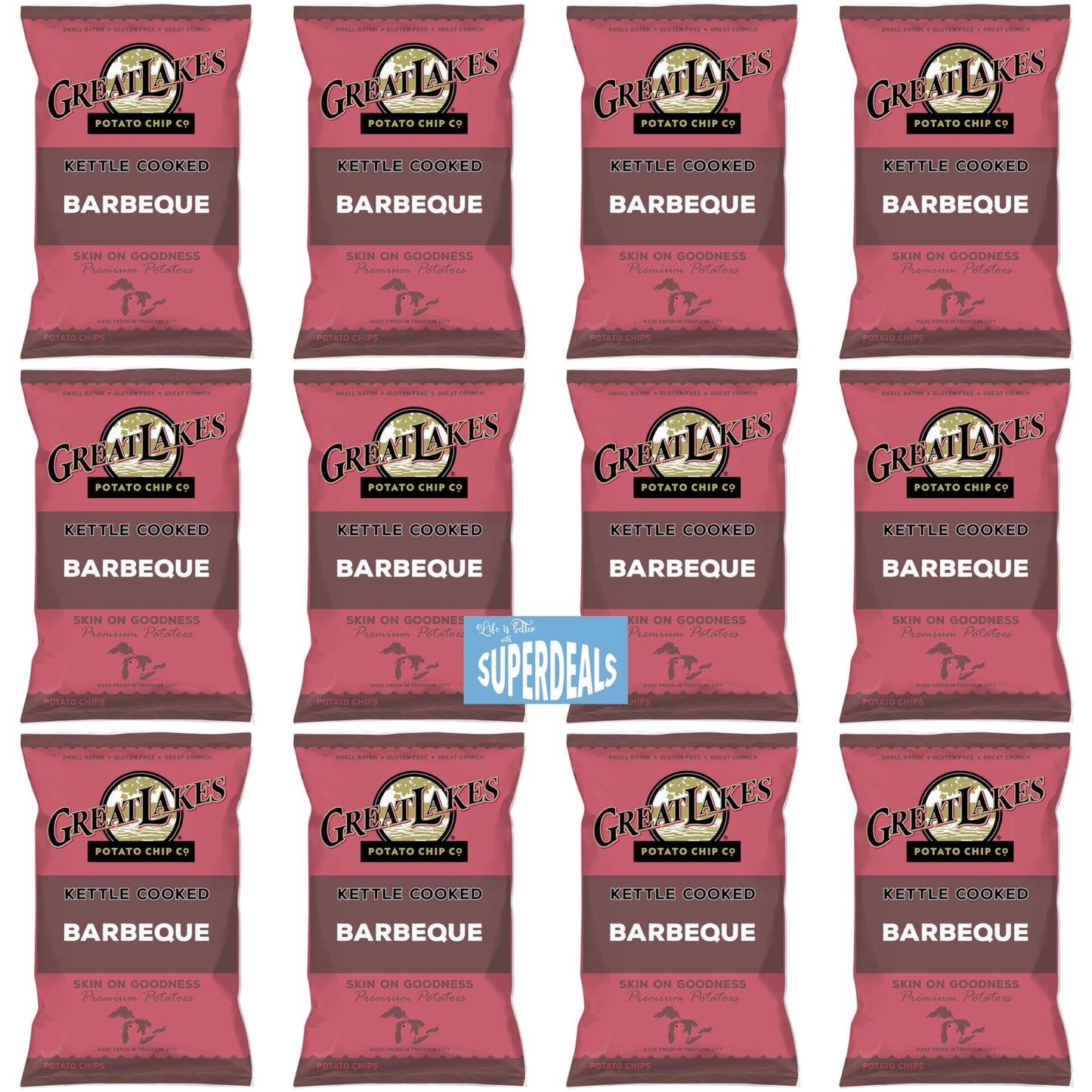 Kettle Cooked Barbeque Potato Chips By Great Lakes 12 Bags | 1.375 Oz Each | Mystery Bonus Gift Bundled By Superdeals