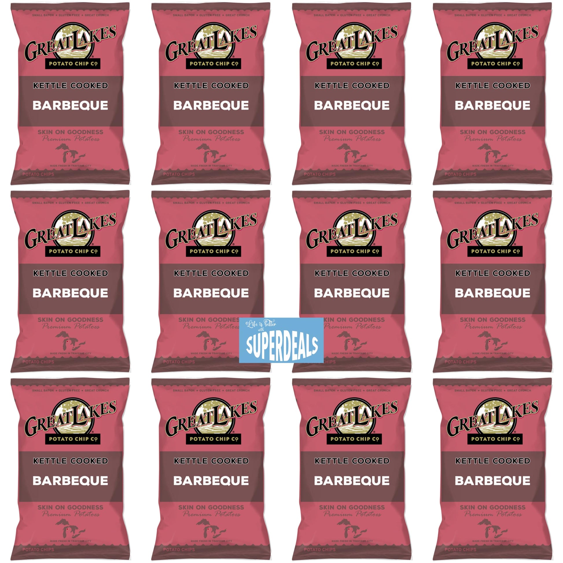 Kettle Cooked Barbeque Potato Chips By Great Lakes 12 Bags | 1.375 Oz Each | Mystery Bonus Gift Bundled By Superdeals