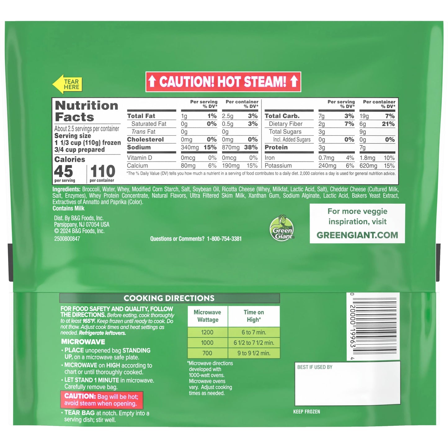 Green Giant Simply Steam Broccoli with Cheese Sauce, 10 Ounce (Frozen)