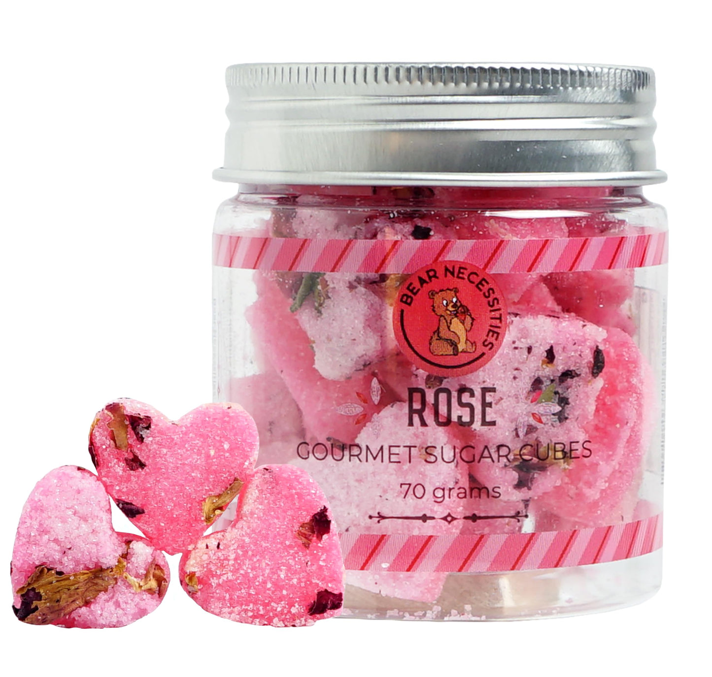 Bear Necessities Gourmet Rose Infused Sugar Cubes with Edible Rose Petals - 70g Jar - Perfect for Tea, Coffee & Cocktails
