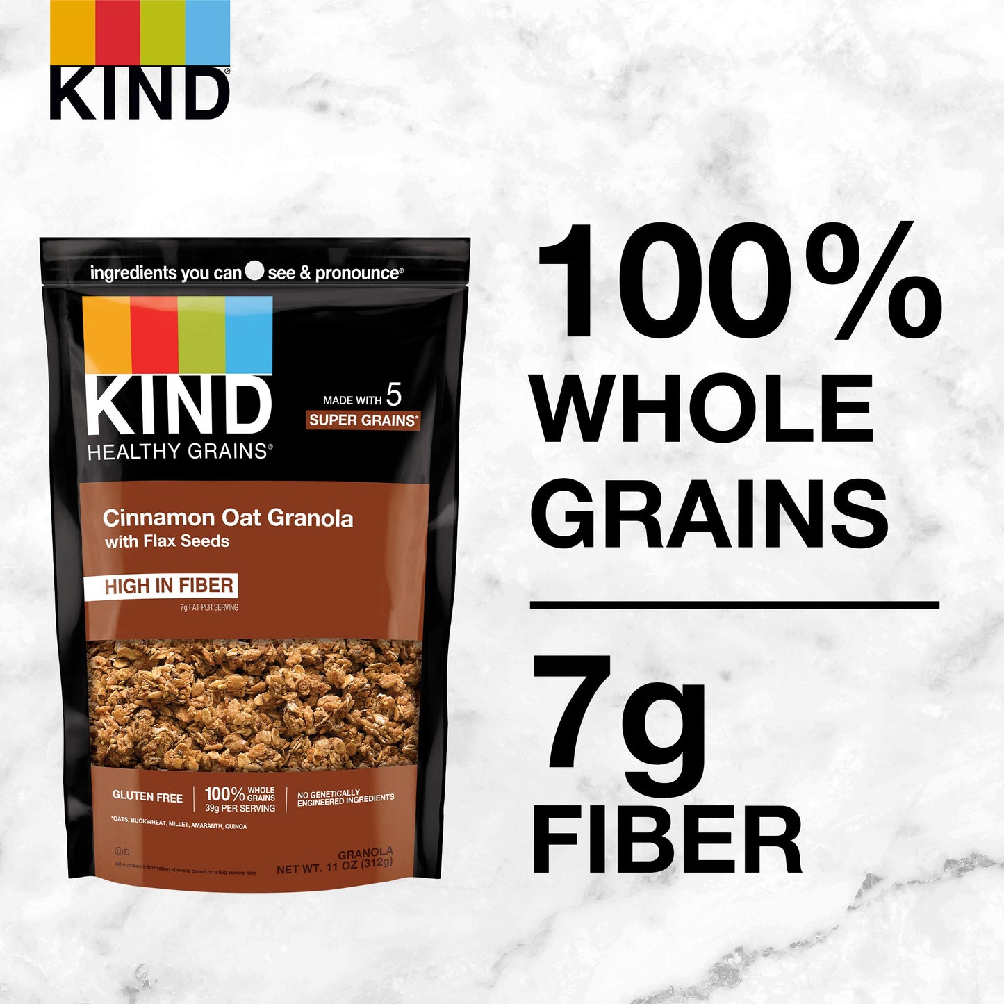 Kind Healthy Grains Clusters, Cinnamon Oat Granola With Flax Seeds, Healthy Snacks, Gluten Free, 1 Count