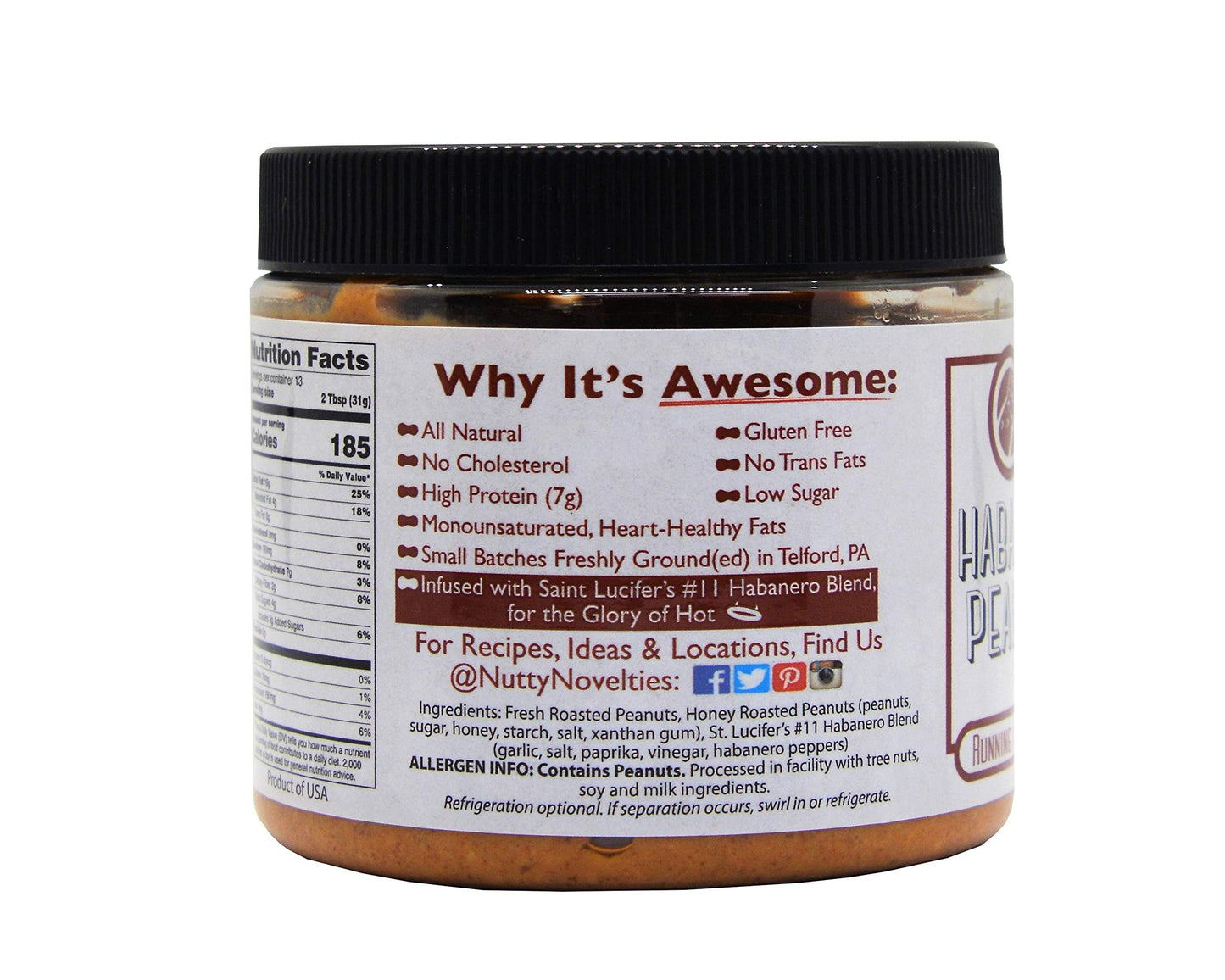 Nutty Novelties Habanero Honey Peanut Butter - High Protein, Low Sugar Healthy Peanut Butter - All-Natural Peanut Butter Free of