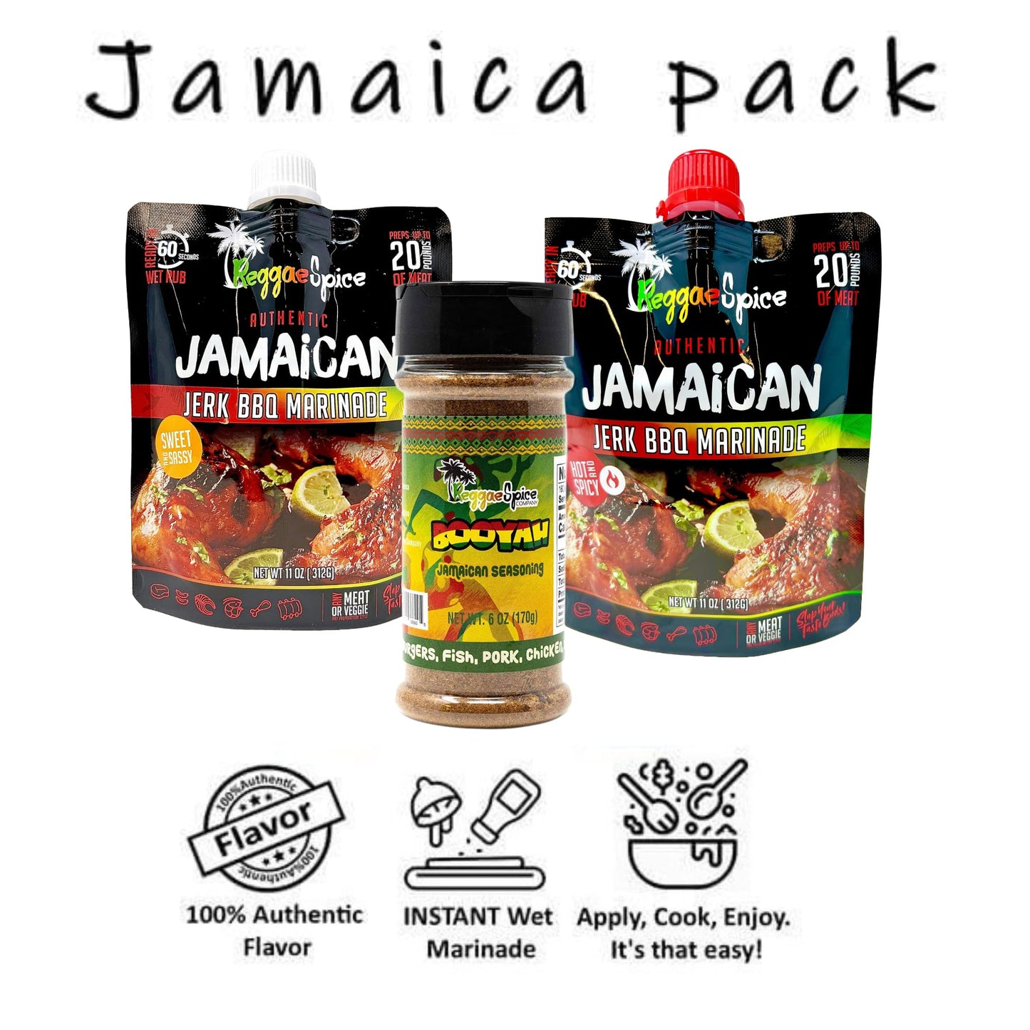 REGGAE SPICE Jamaican Jerk Seasoning Authentic Wet Rub Marinade Sauce - Perfect for Beef, Pork, Chicken, Seafood, and Vegetables