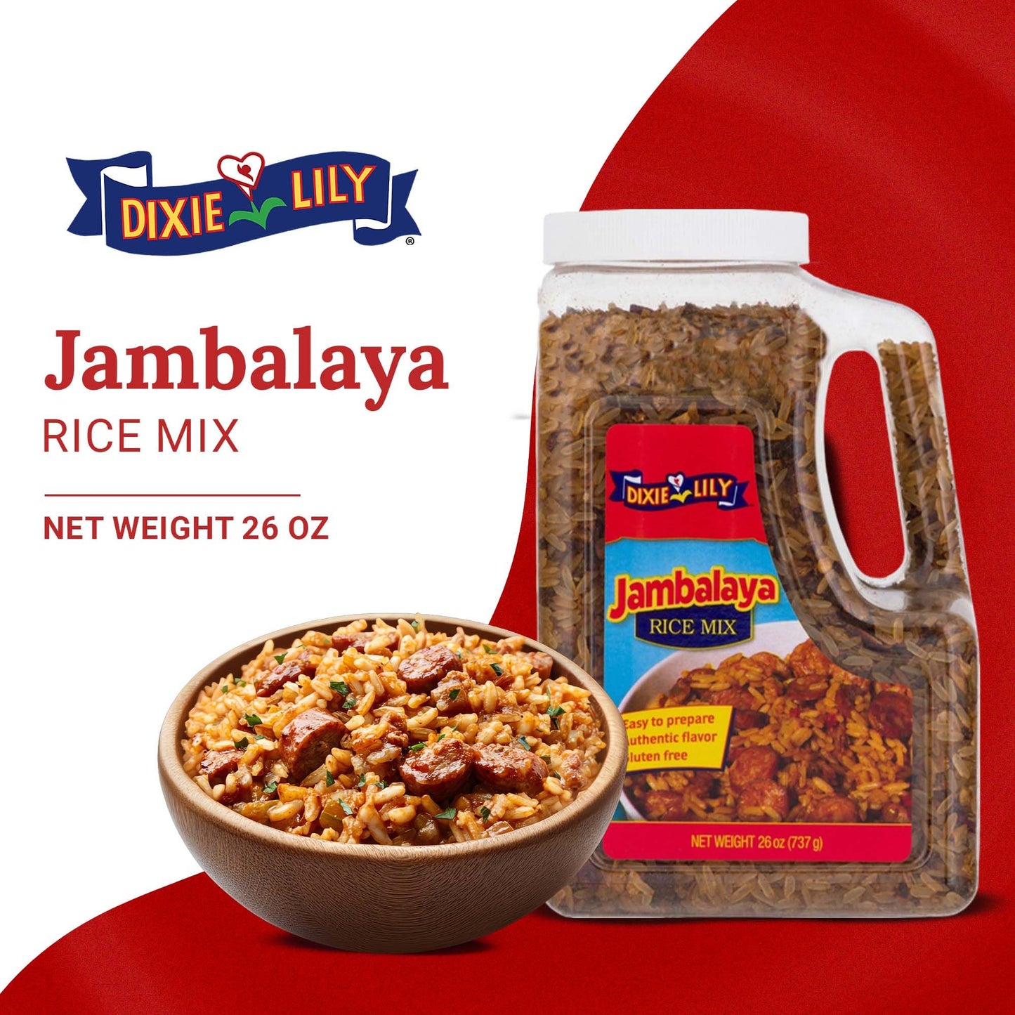 Dixie Lily Jambalaya Rice Mix - 26 oz Jug - Flavorful Rice Seasoning for Authentic Cajun Dishes